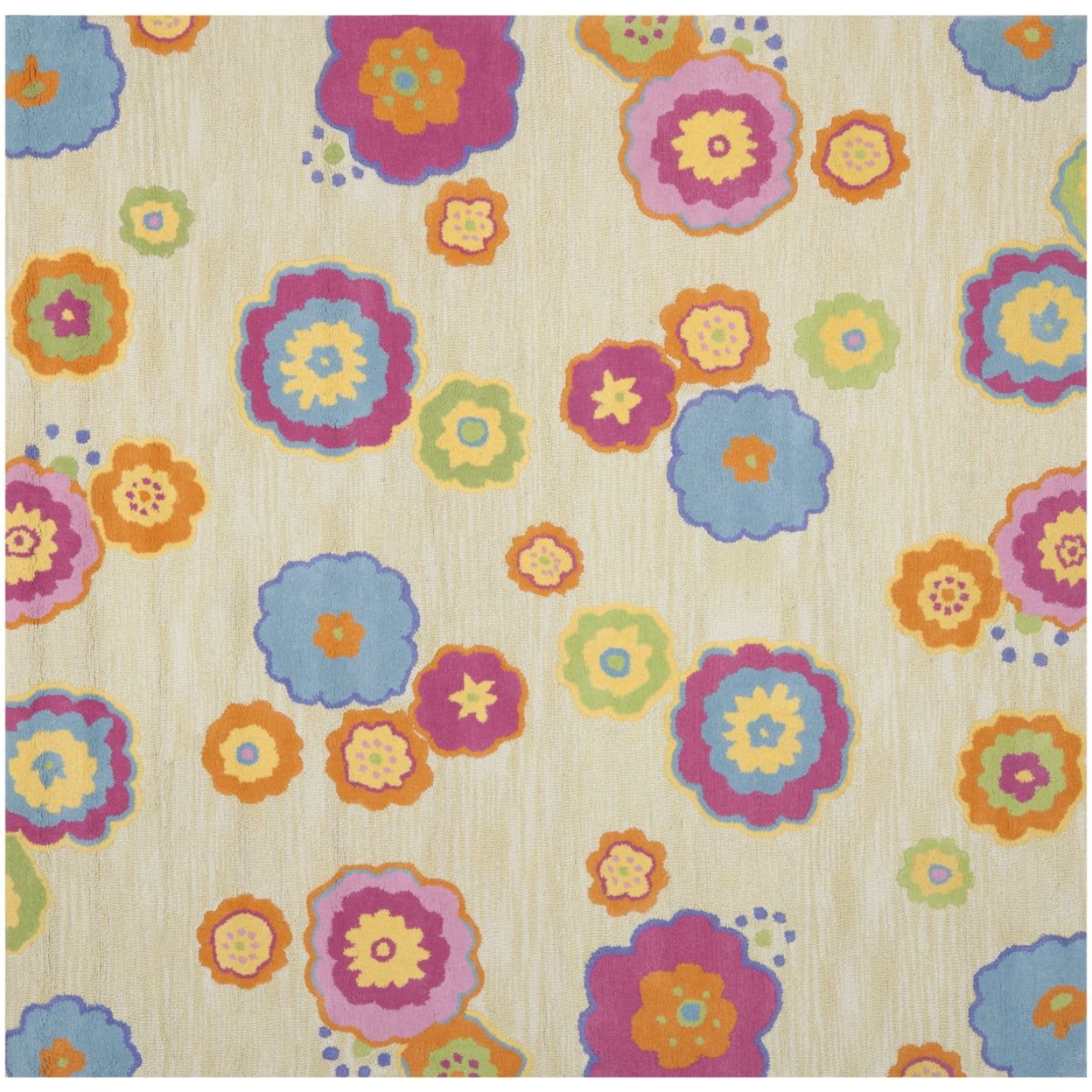 Handmade Blue Floral Wool and Viscose Kids Rug, 7' x 7'