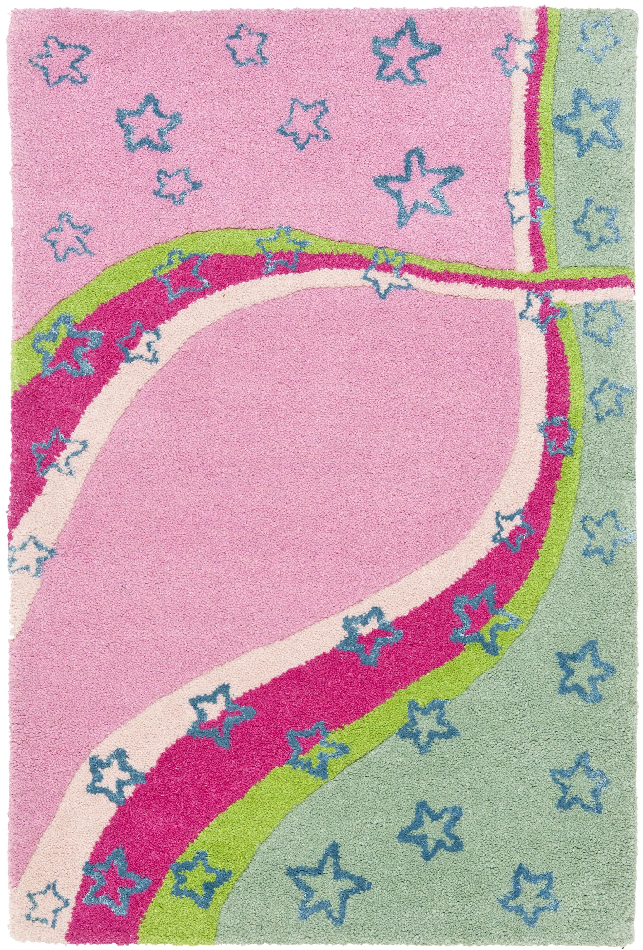 Handmade Blue and Pink Tufted Wool Kids Rug