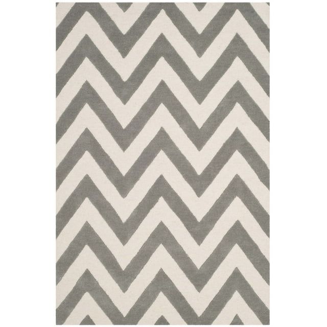 Hand-Tufted Chevron Wool Kids Rug in Gray/Ivory, 3' x 5'