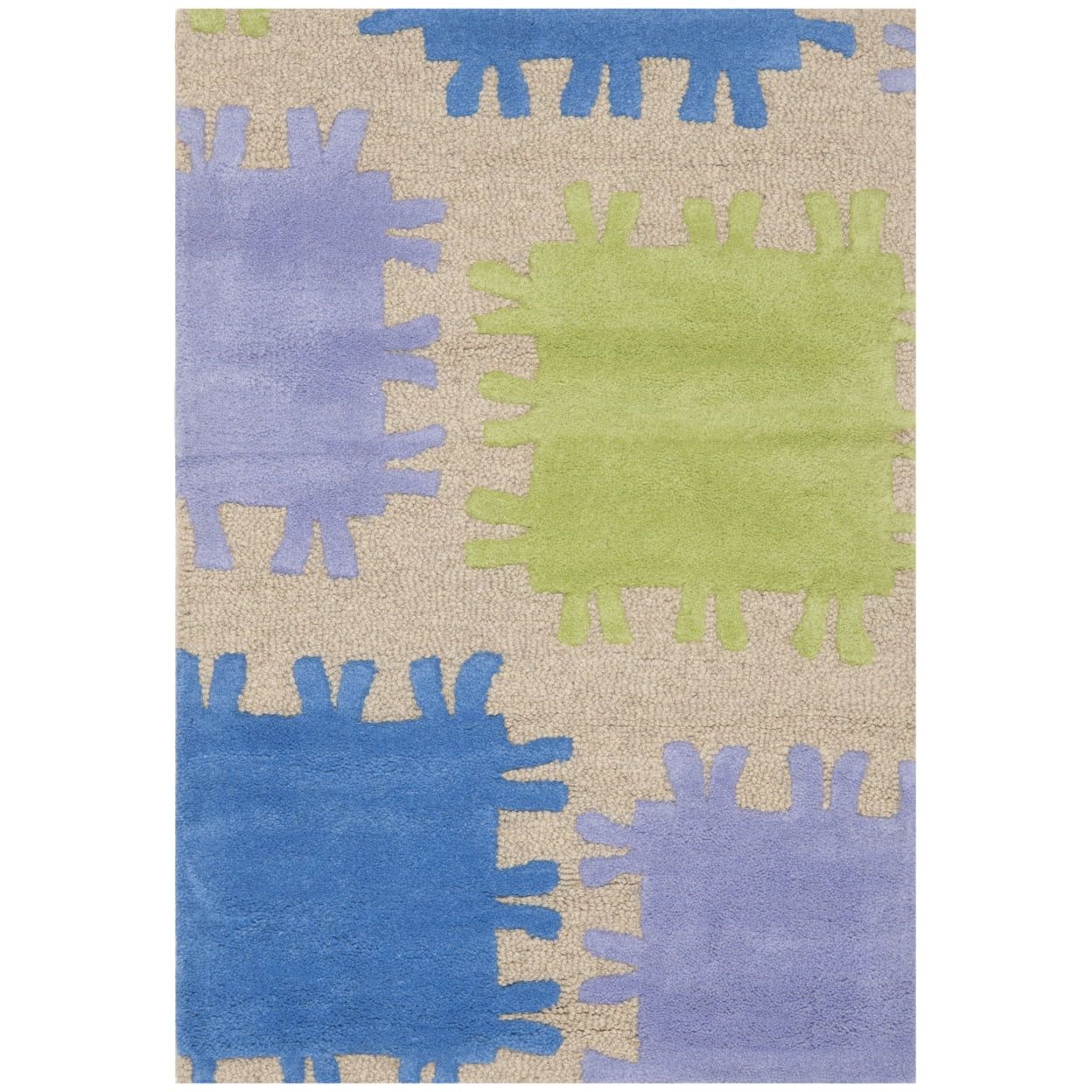 Handmade Blue and Green Geometric Wool Kids Rug, 2' x 3'