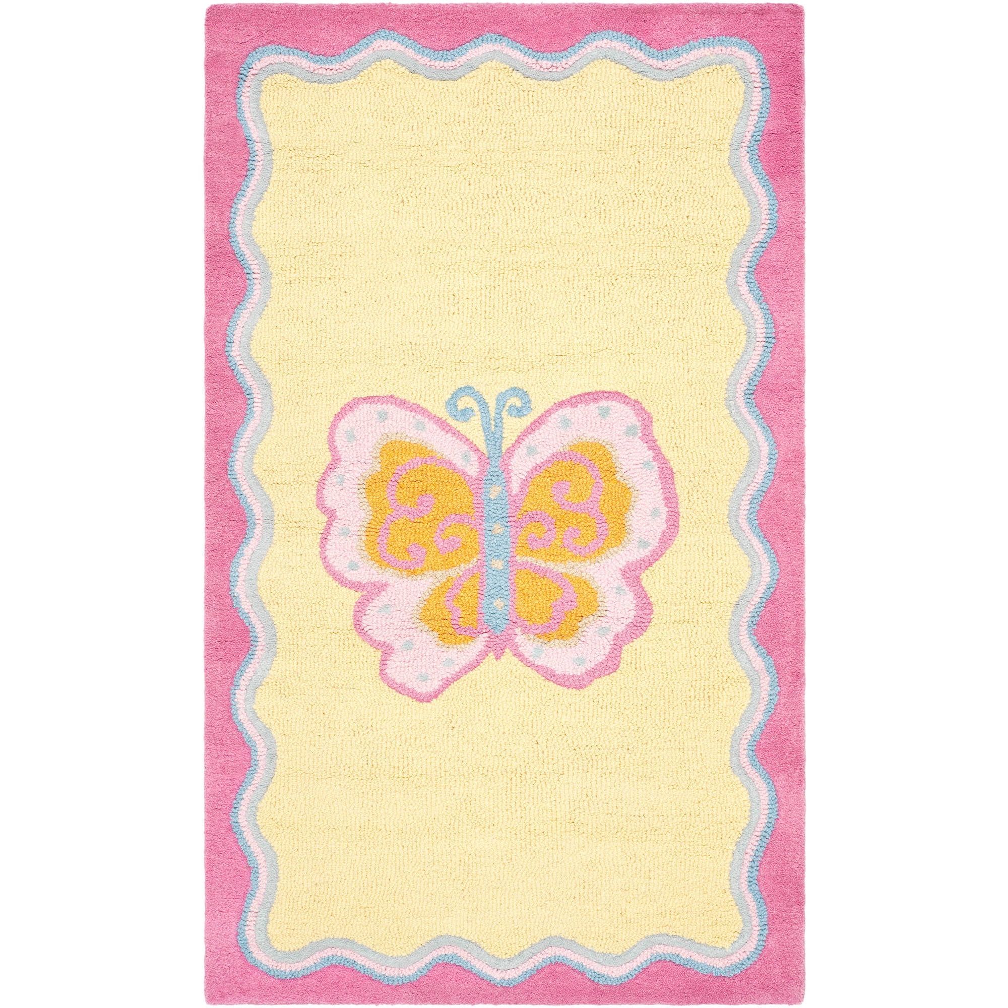 Handmade Blue and Pink Tufted Wool Kids Rug