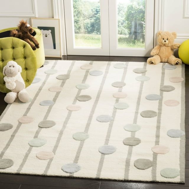 Handmade Ivory Stripe Wool Rug for Kids 5' x 7'