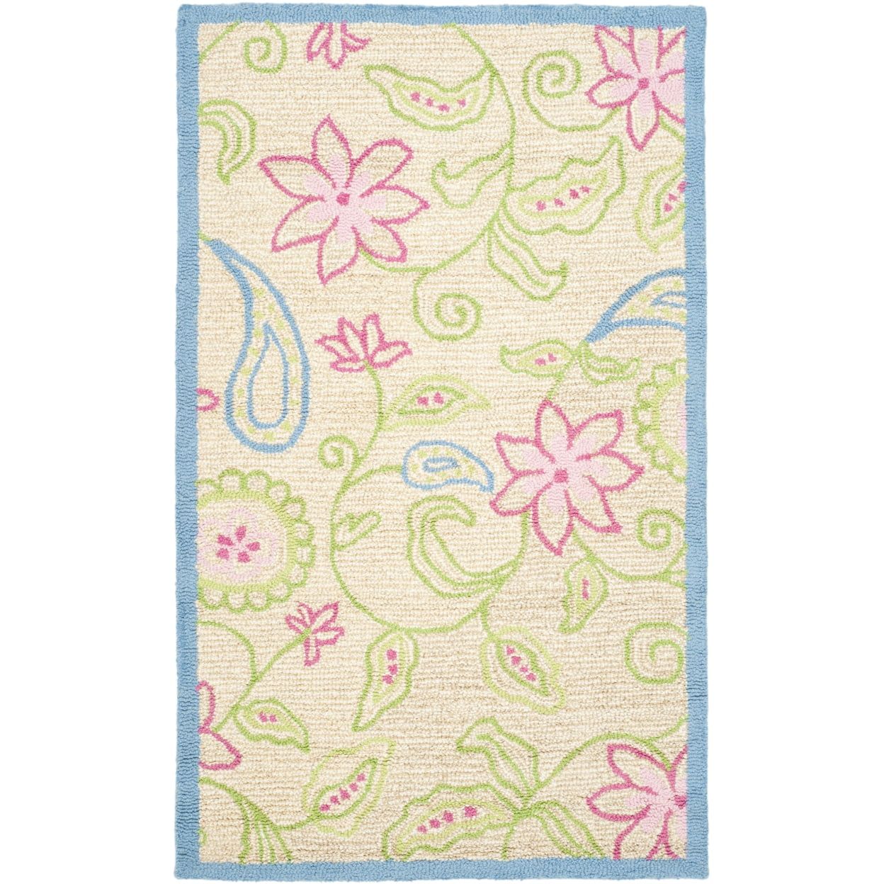 Ivory Floral Handmade Wool Kids' Area Rug, 3' x 5'