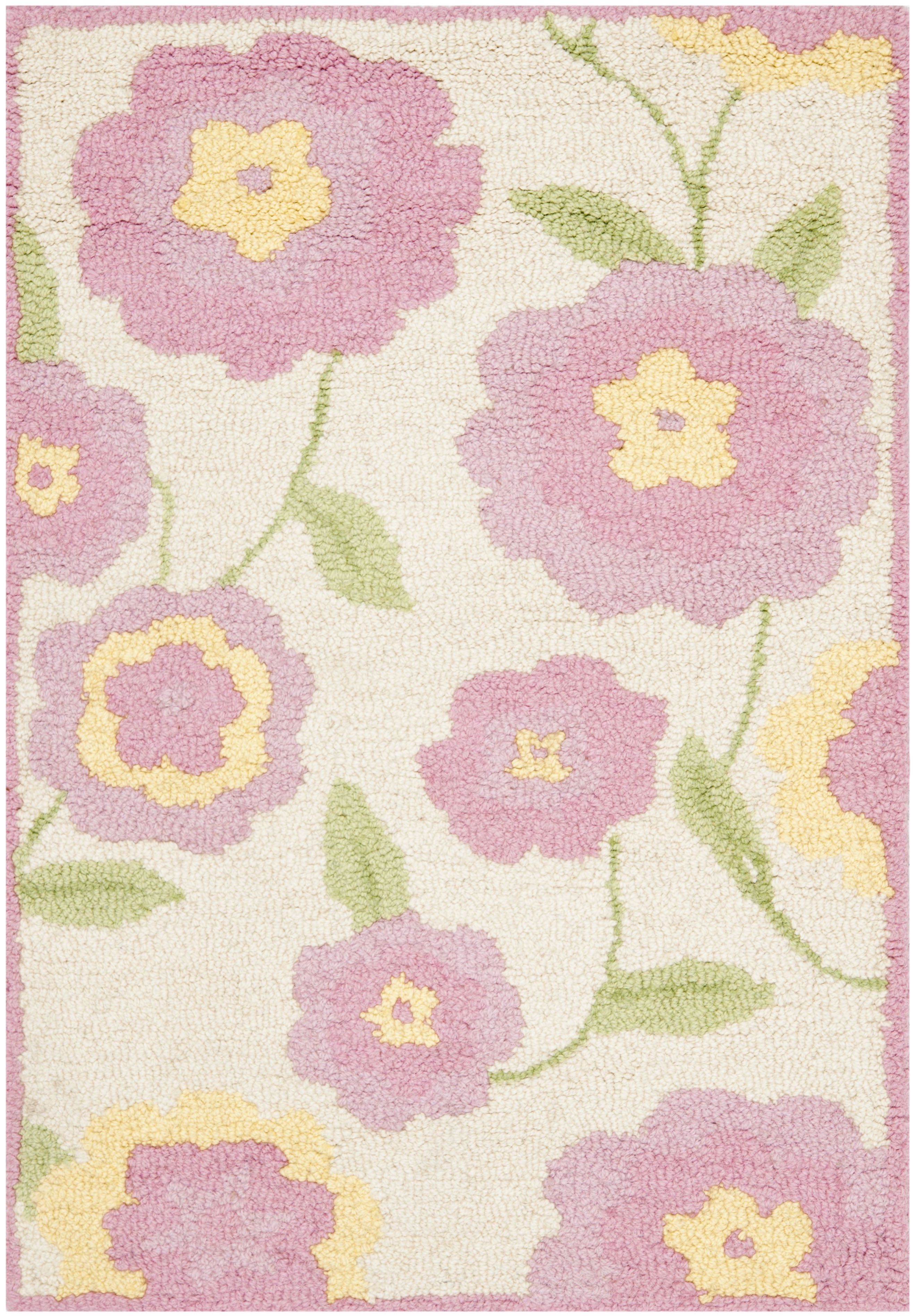 Handmade Pink Floral Wool Kids Area Rug 2' x 3'