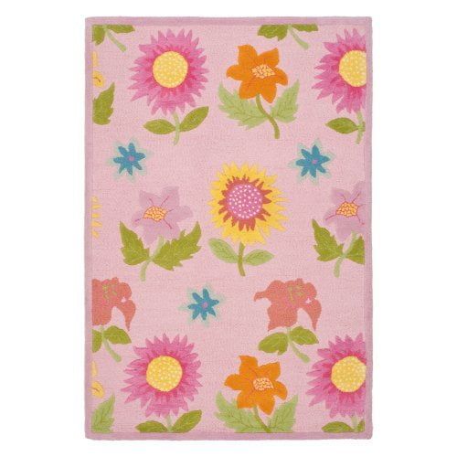 Handmade Red Floral Wool Kids Rectangular Rug, 5' x 8'