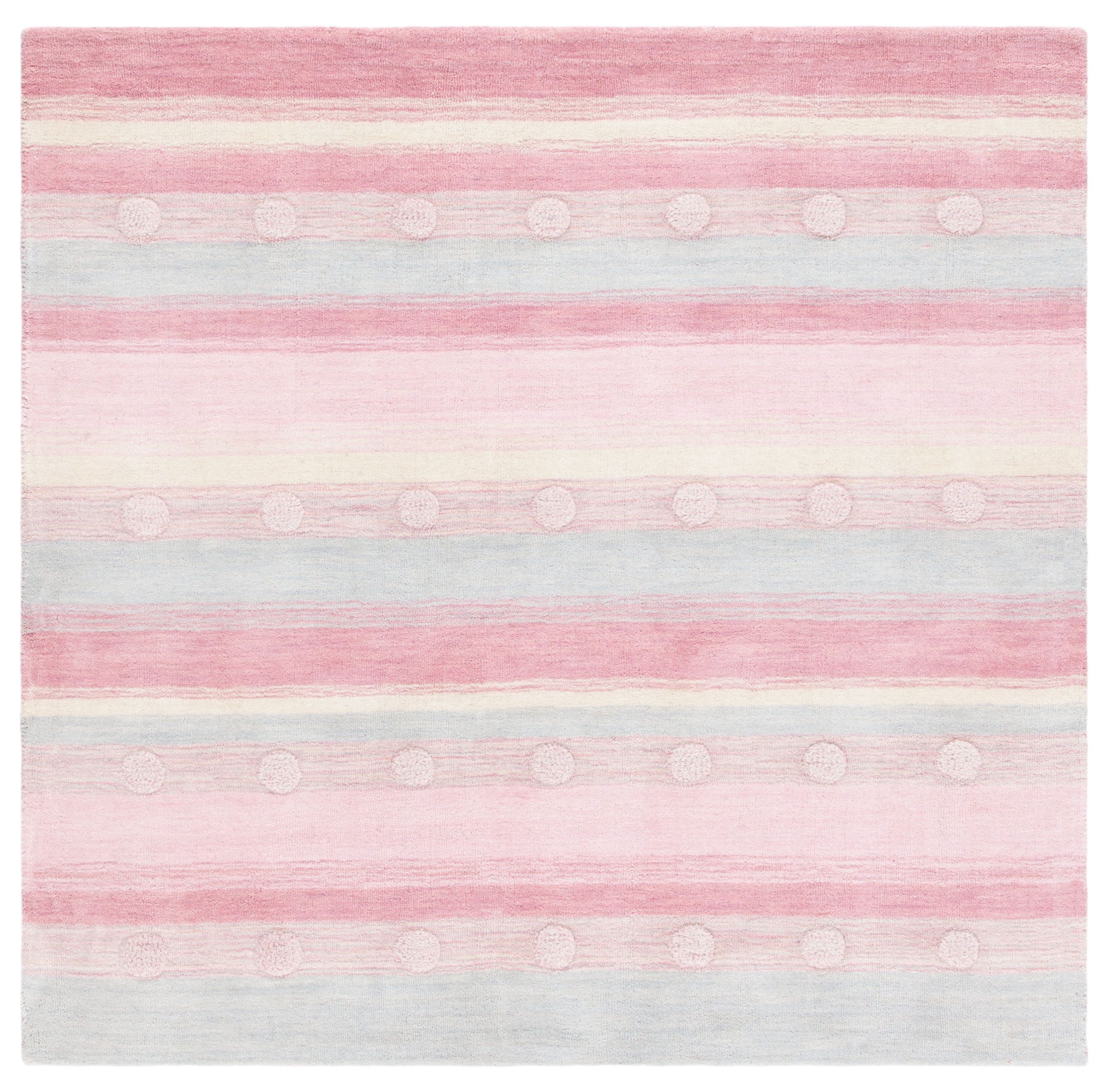 Serendipity Light Blue & Pink Hand-Tufted Wool Square Rug for Kids, 5' x 5'