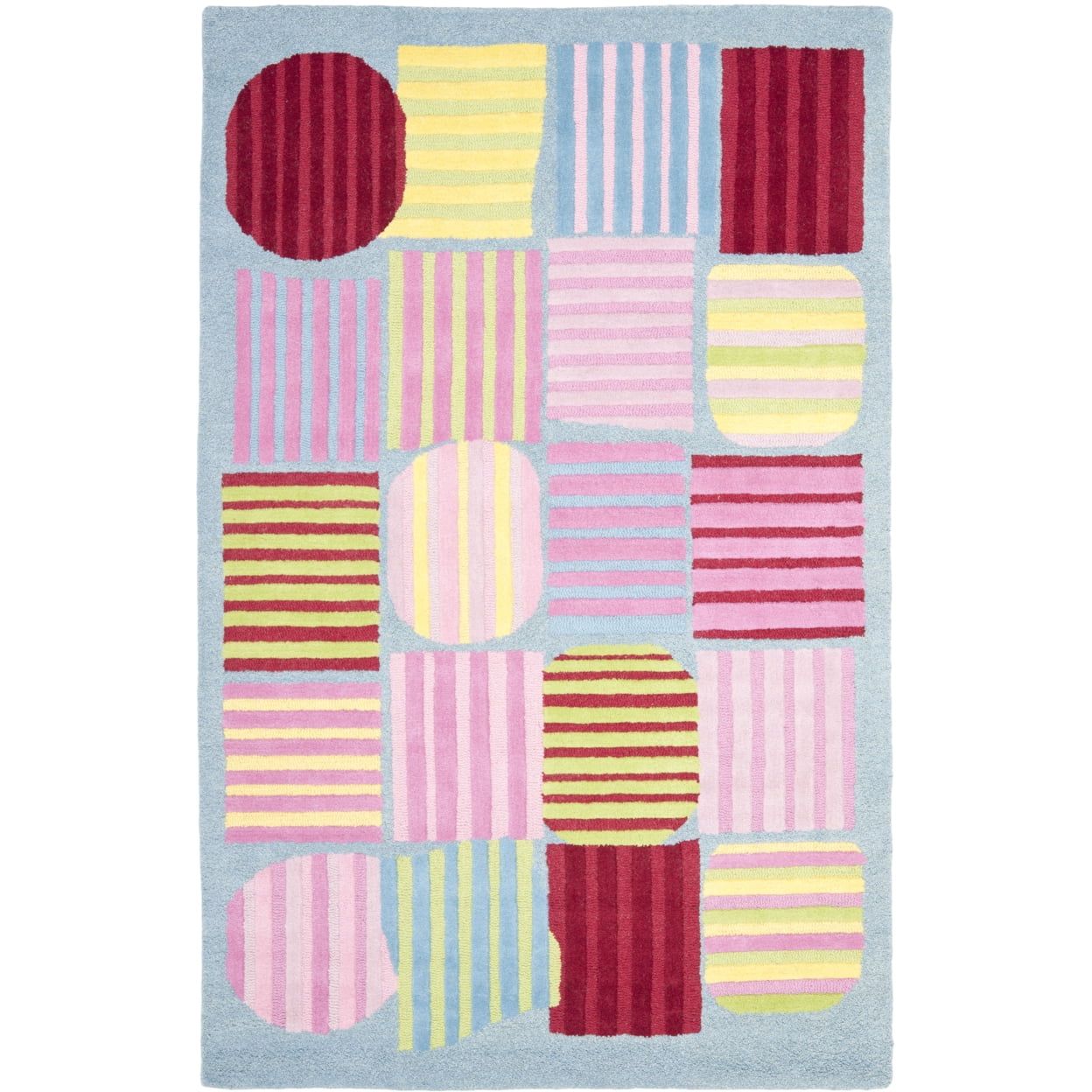 Blue Geometric Striped 4' x 6' Hand-Tufted Kids Rug