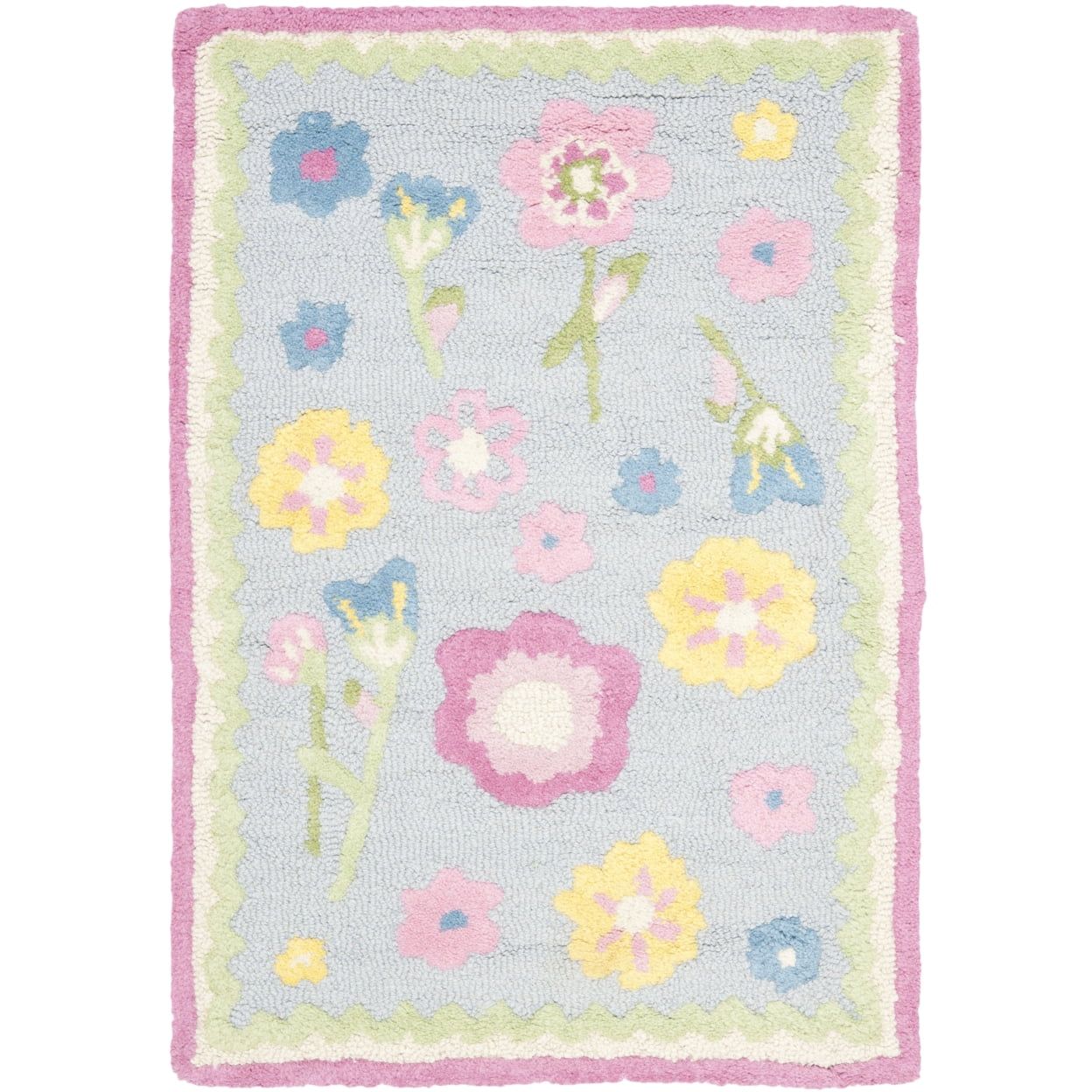 Handmade Blue Floral Kids Wool Area Rug 2' x 3'