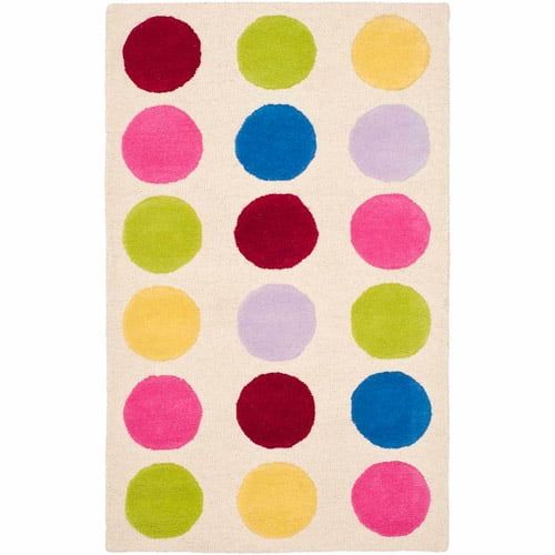 Handmade Ivory Wool Kids Rug with Colorful Polka Dots, 3' x 5'