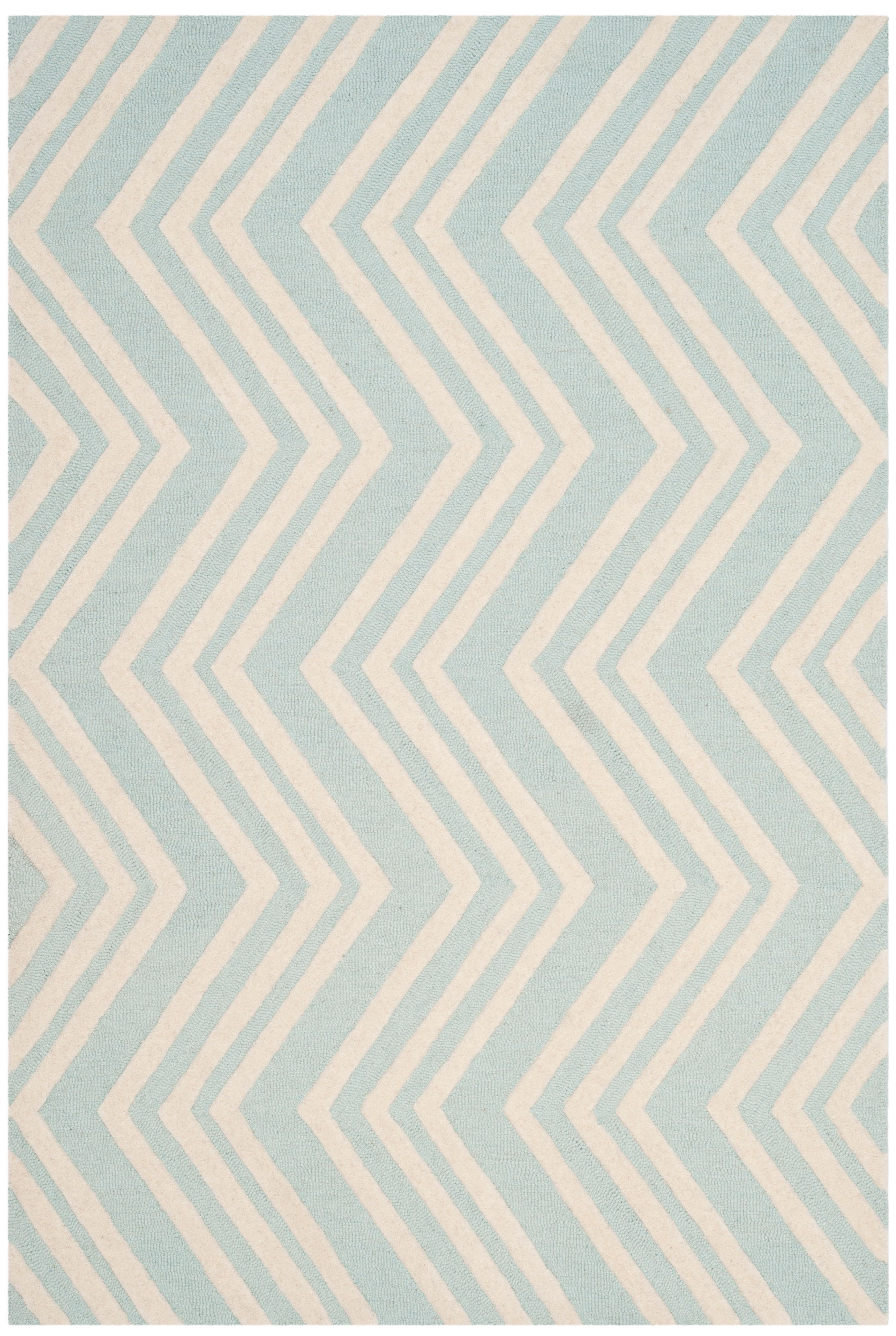 Mint and Ivory Chevron Wool Kids Area Rug 3' x 5'