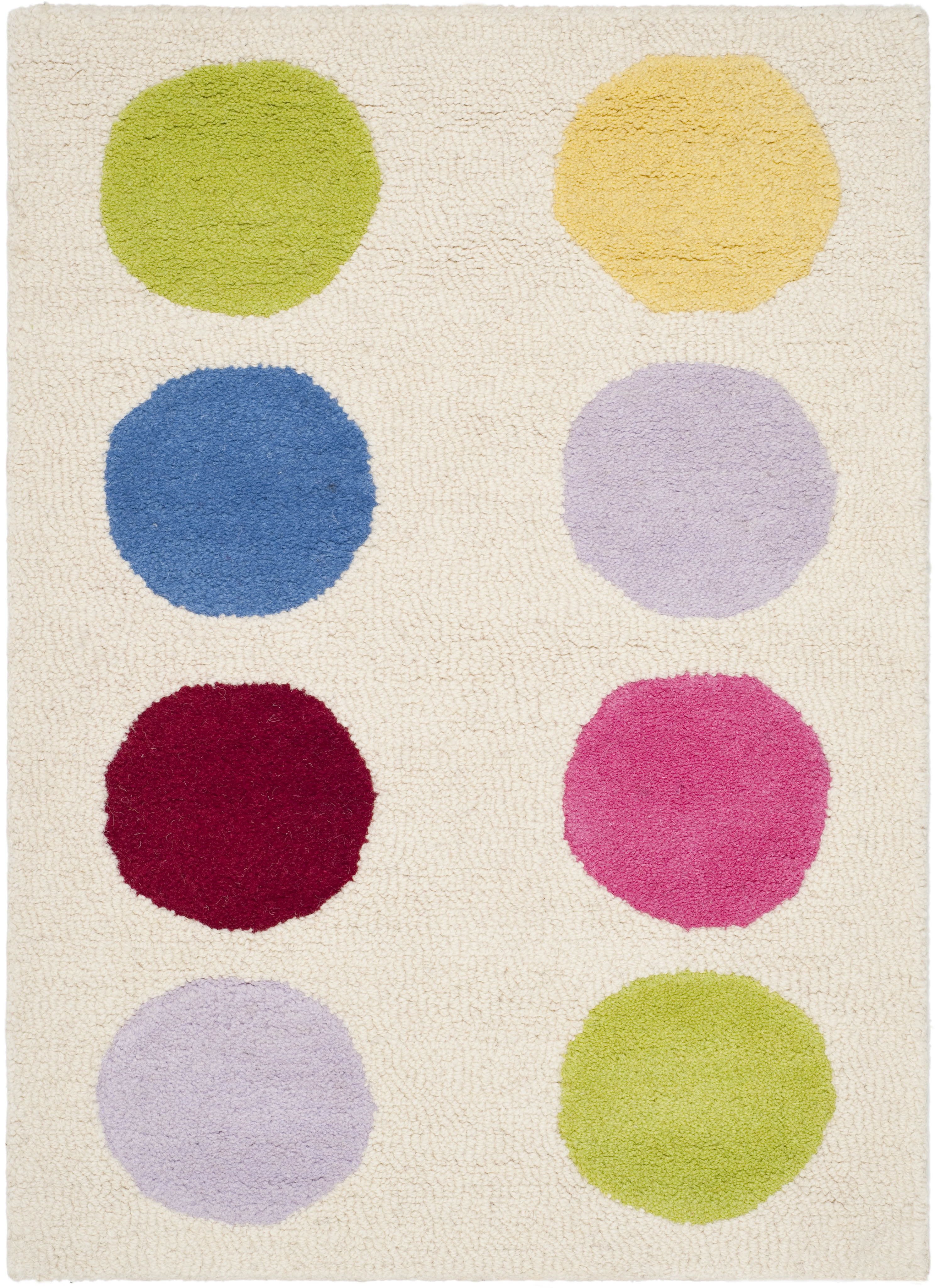 Ivory and Multi Polka Dot Kids Hand-Tufted Wool Rug, 2' x 3'