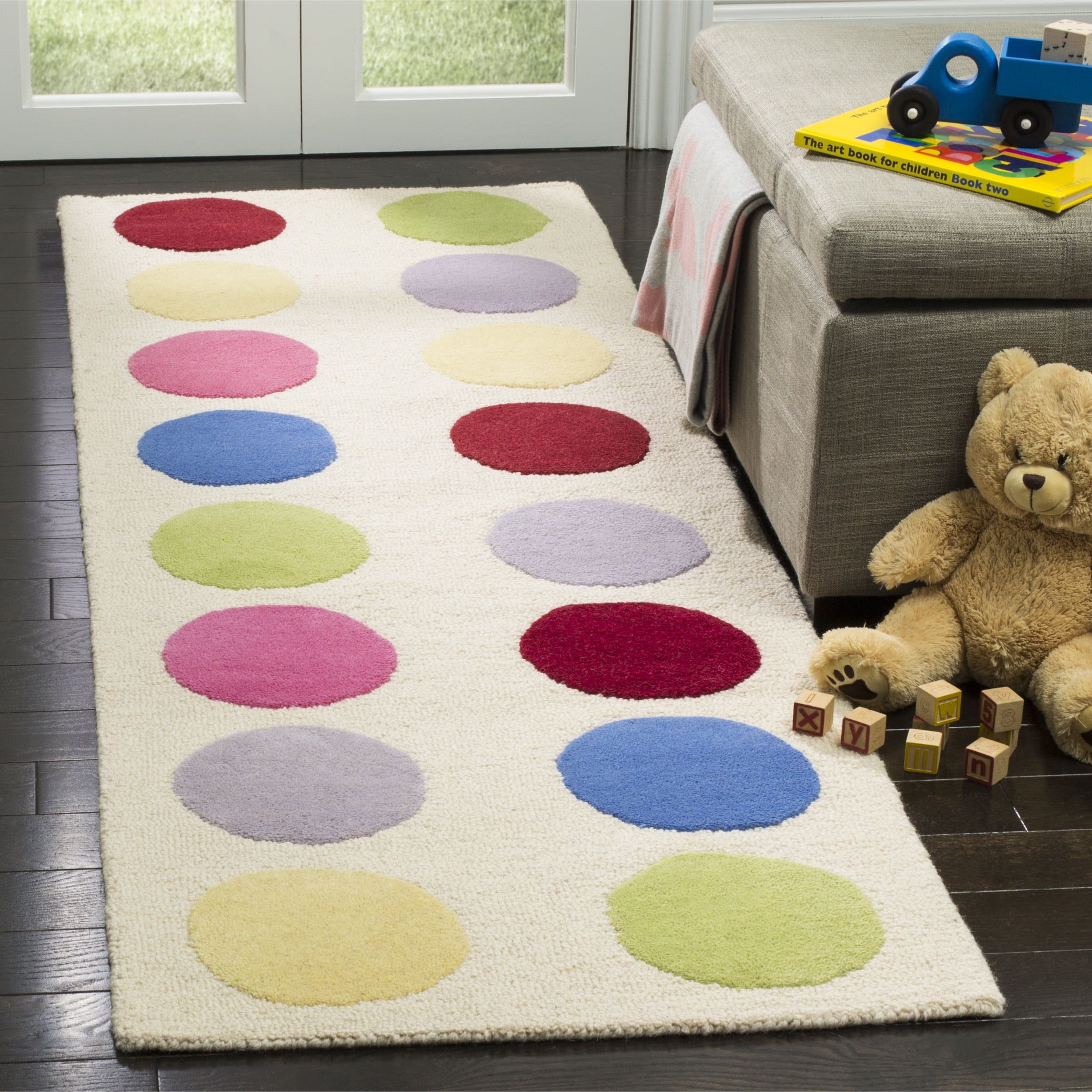 Ivory and Multi Polka Dot Hand-Tufted Wool Kids Runner Rug