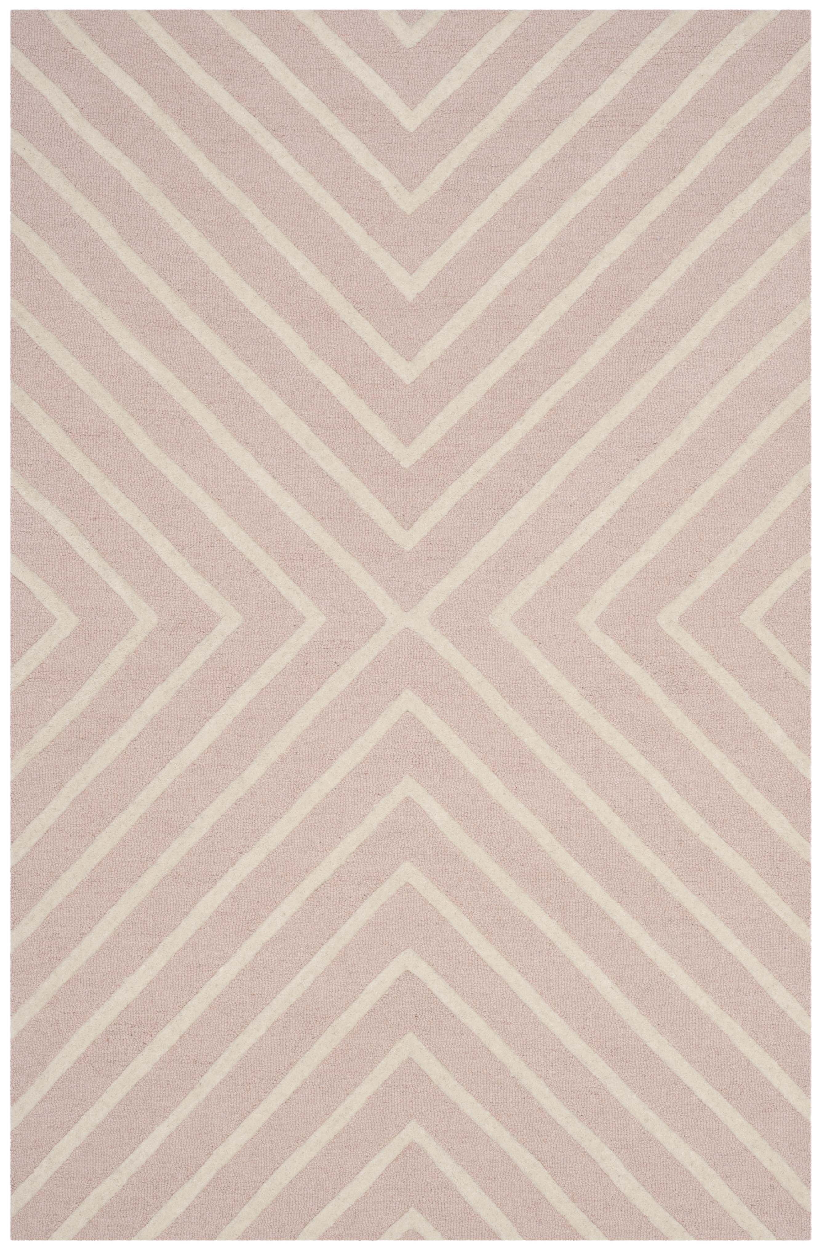 Pink and Ivory Hand-Tufted Wool Kids Rug, 3' x 5'