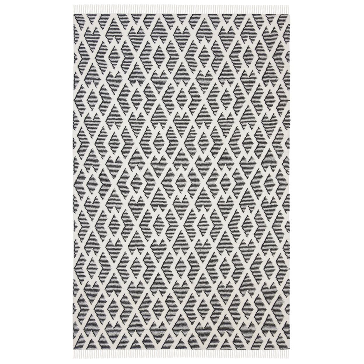 Nomadic Essence Handwoven Black and Cream Wool Area Rug, 5' x 8'