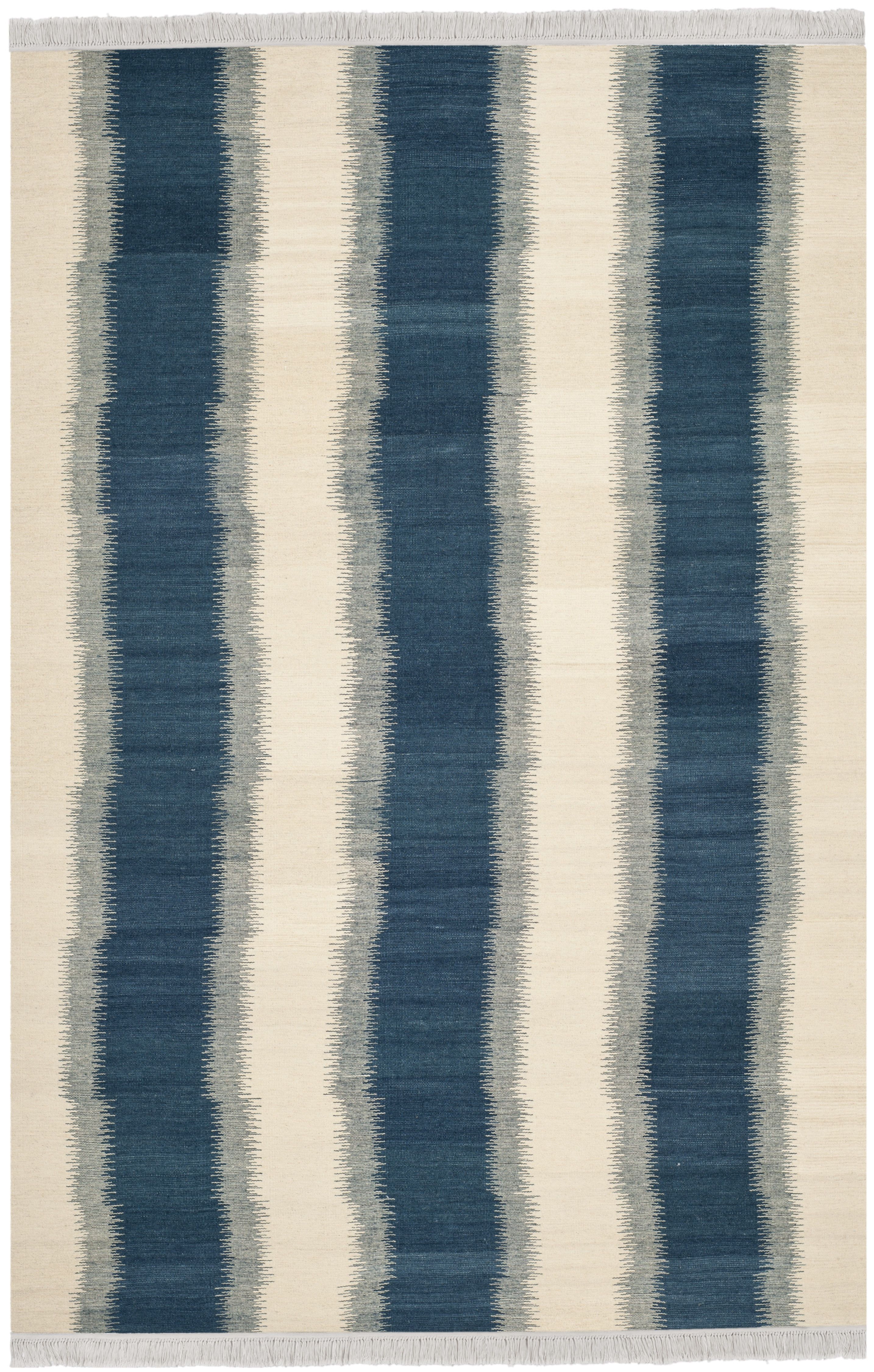 Handmade Blue and Ivory Wool Flat Woven Area Rug, 3' x 5'