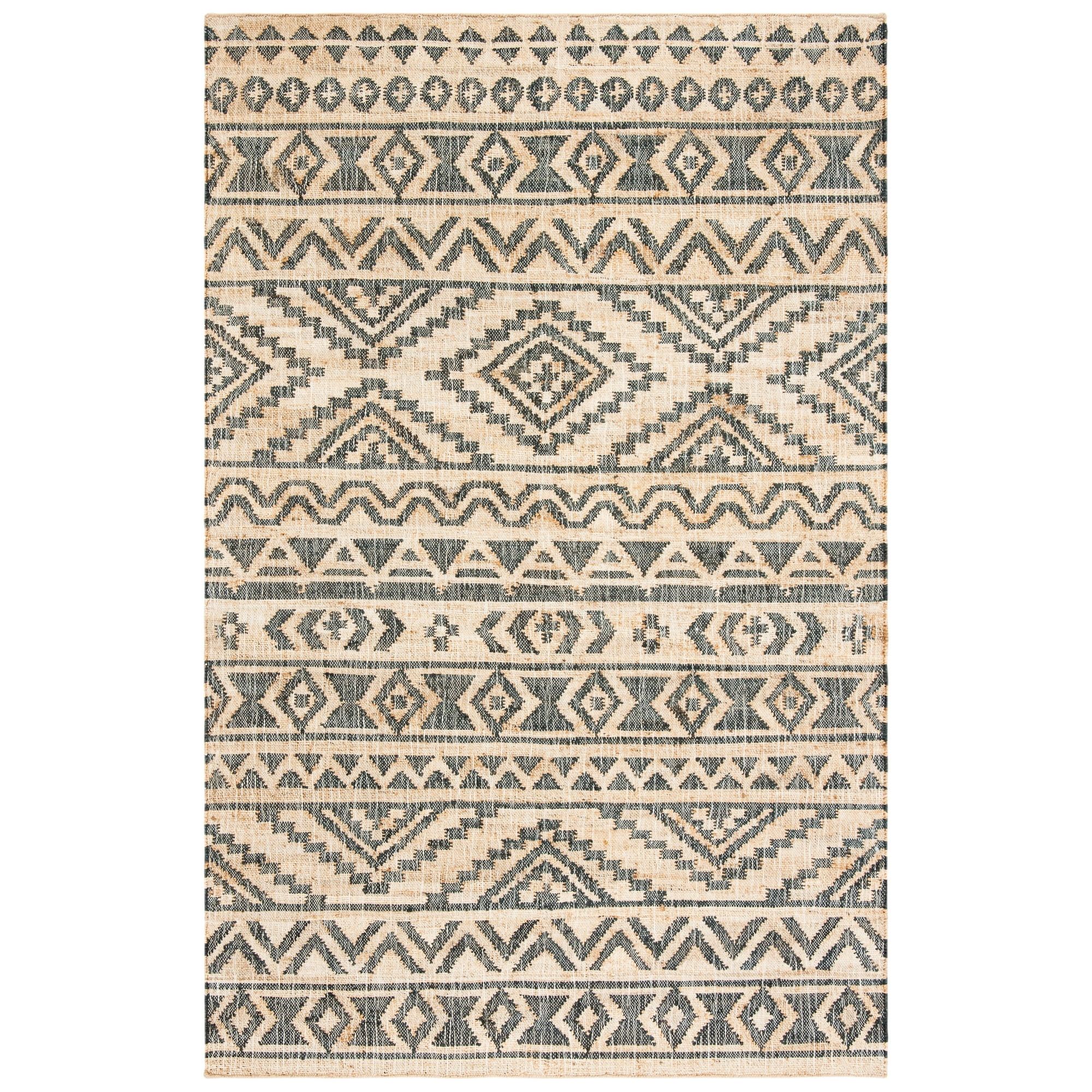Handmade Natural and Charcoal Wool Geometric Area Rug, 3' x 5'
