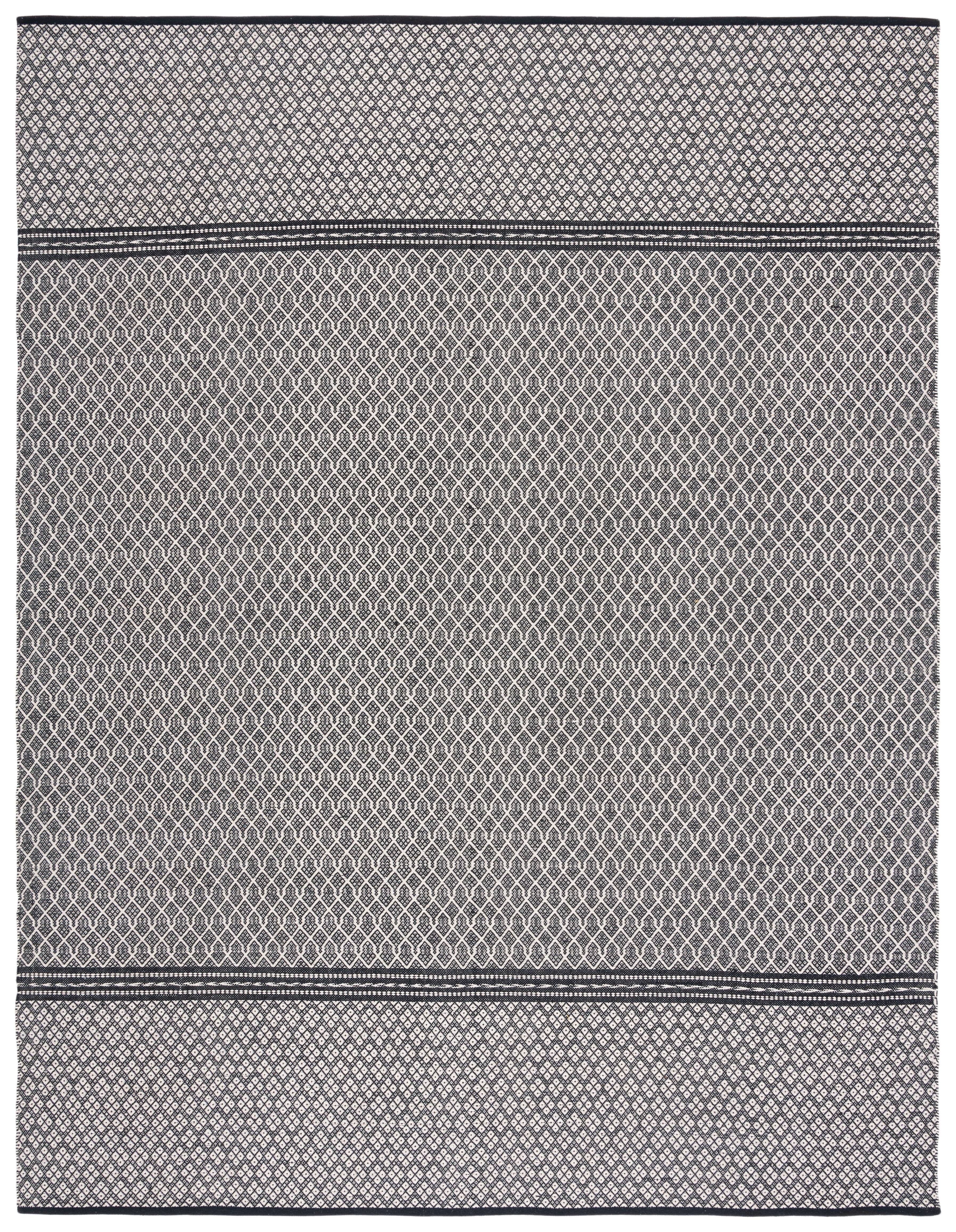 Handmade Black and Ivory Wool Geometric 9' x 12' Area Rug