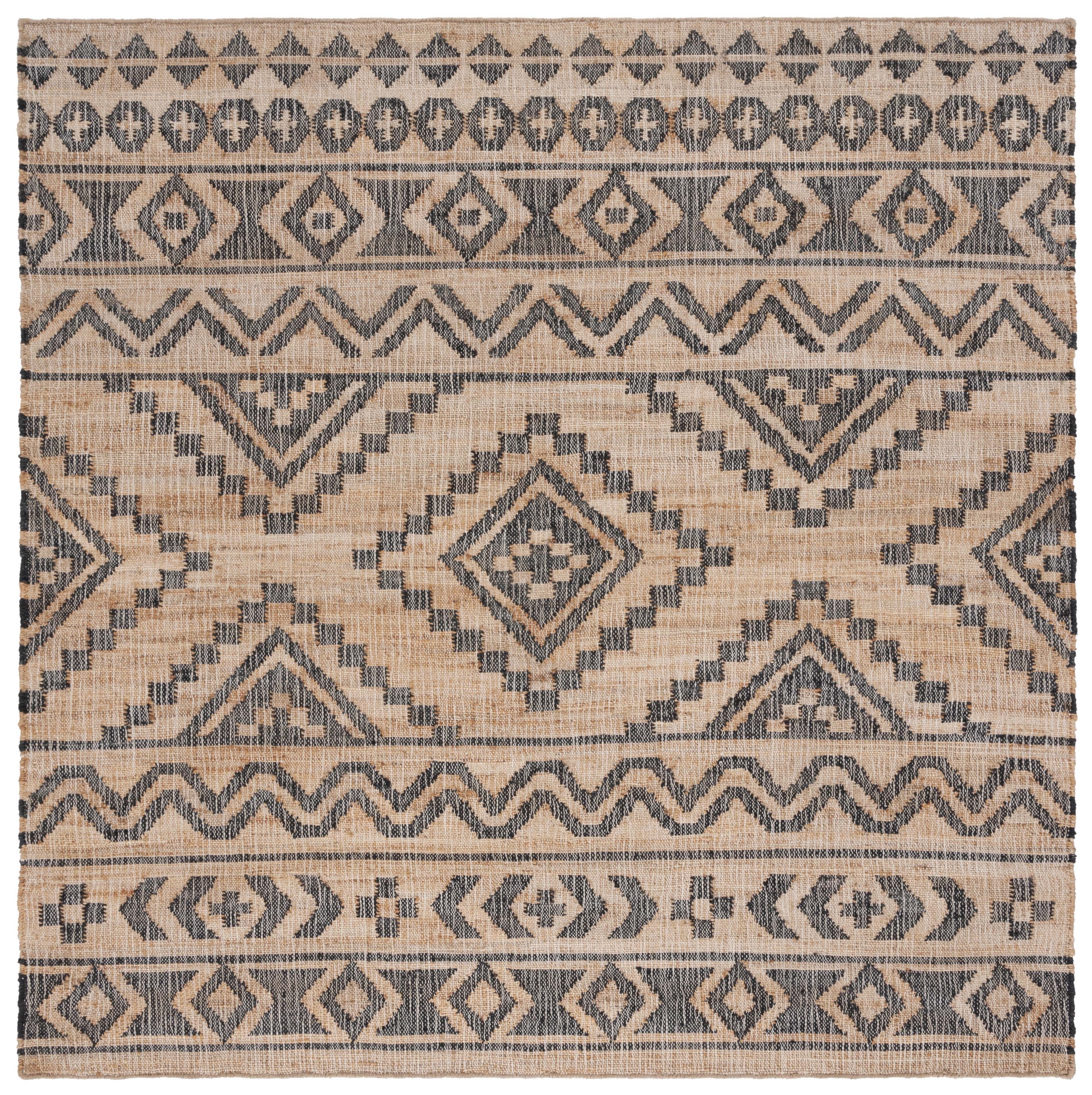 SAFAVIEH Kilim Jaylee Geometric Area Rug, Natural/Charcoal, 3' x 3' Square