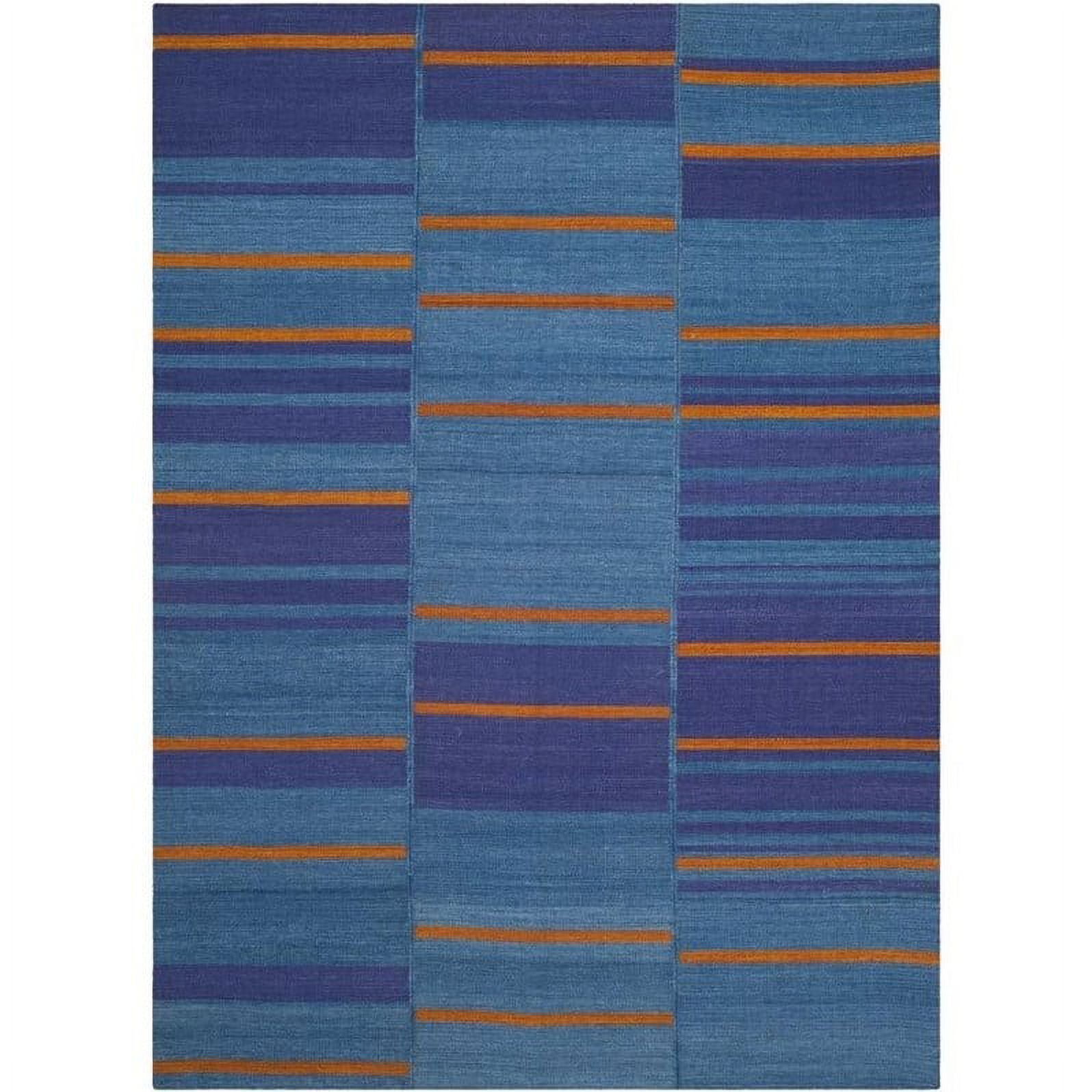 Handwoven Blue and Orange Wool 4' x 6' Kilim Rug