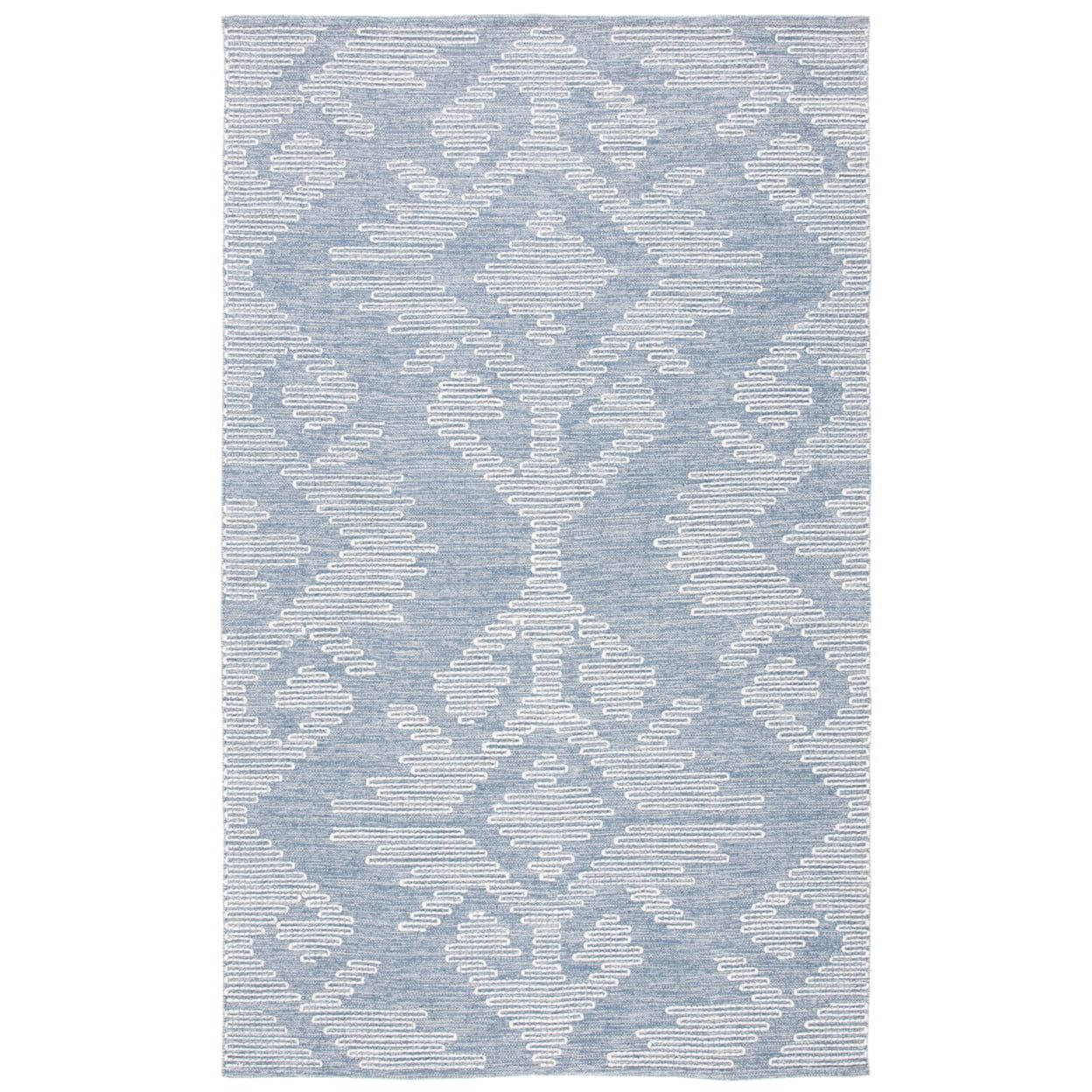 Blue and Ivory Flat Woven Wool Cotton 8' x 10' Rug