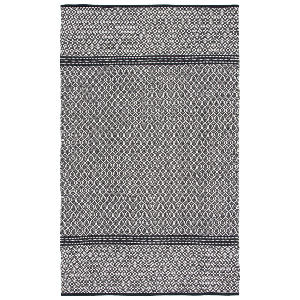 Handmade Black and Ivory Wool Geometric 9' x 12' Area Rug