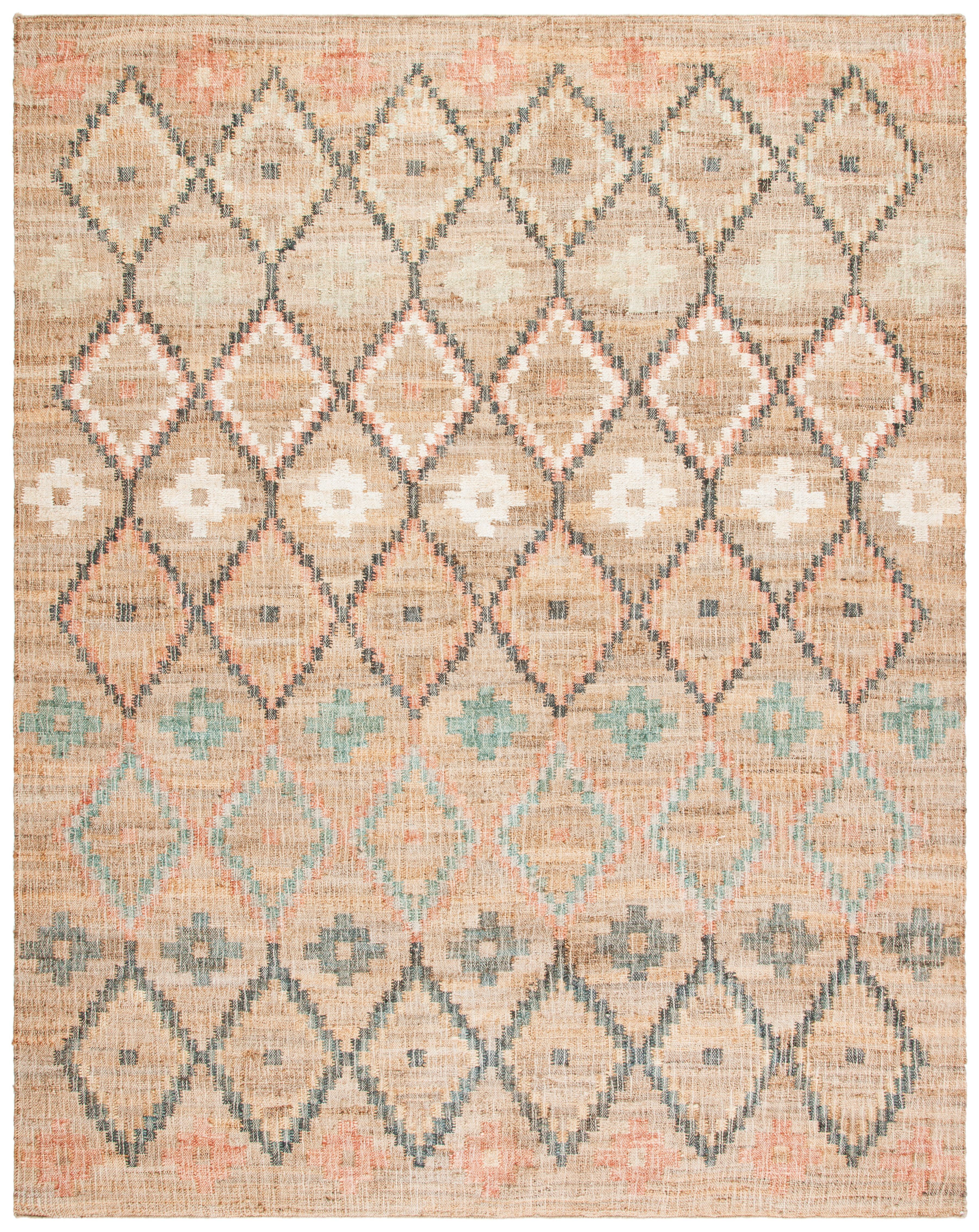 Natural and Blue Geometric Wool Handmade 10' x 14' Area Rug