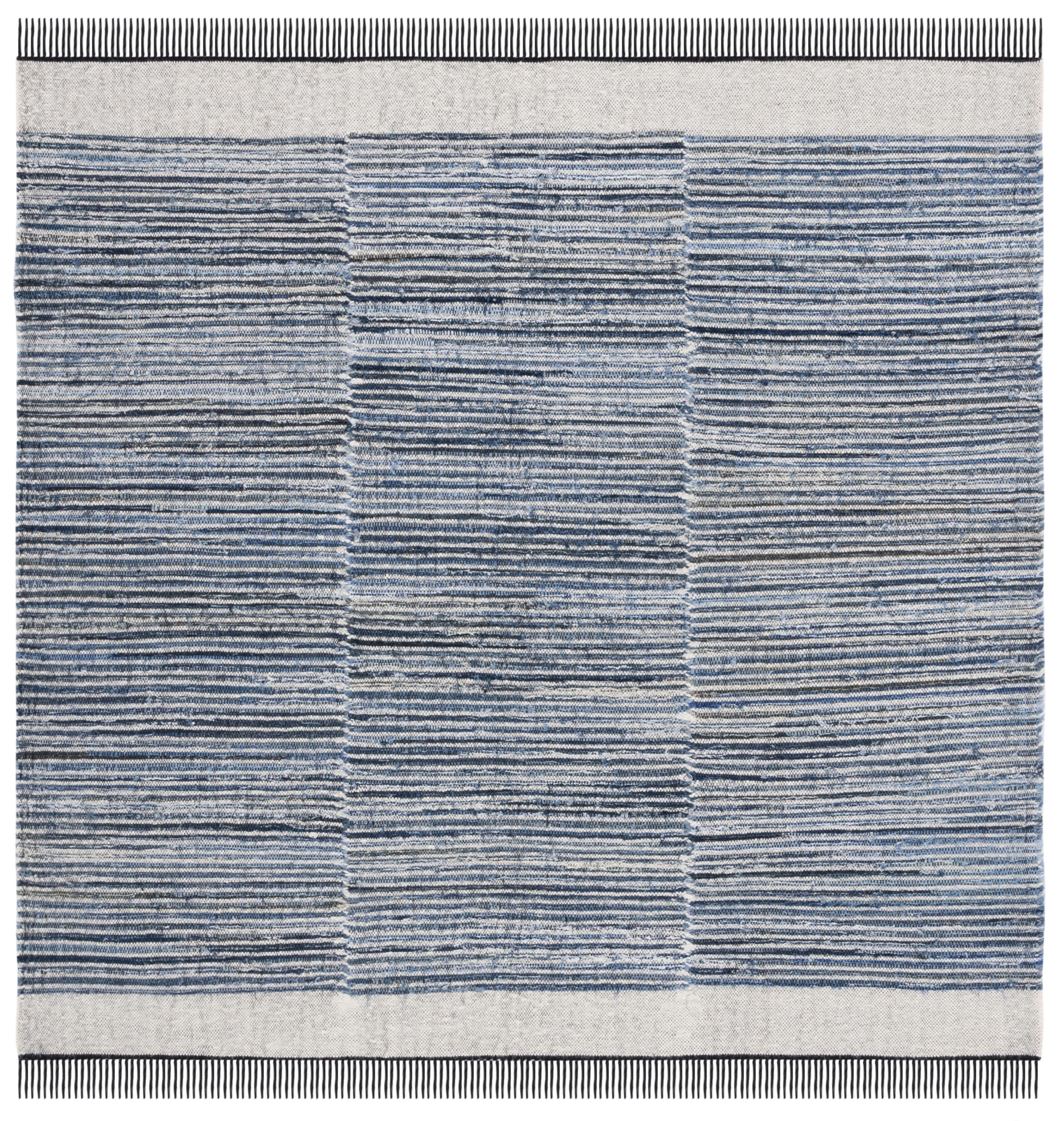 Handmade Blue and Ivory Wool Cotton Square Area Rug