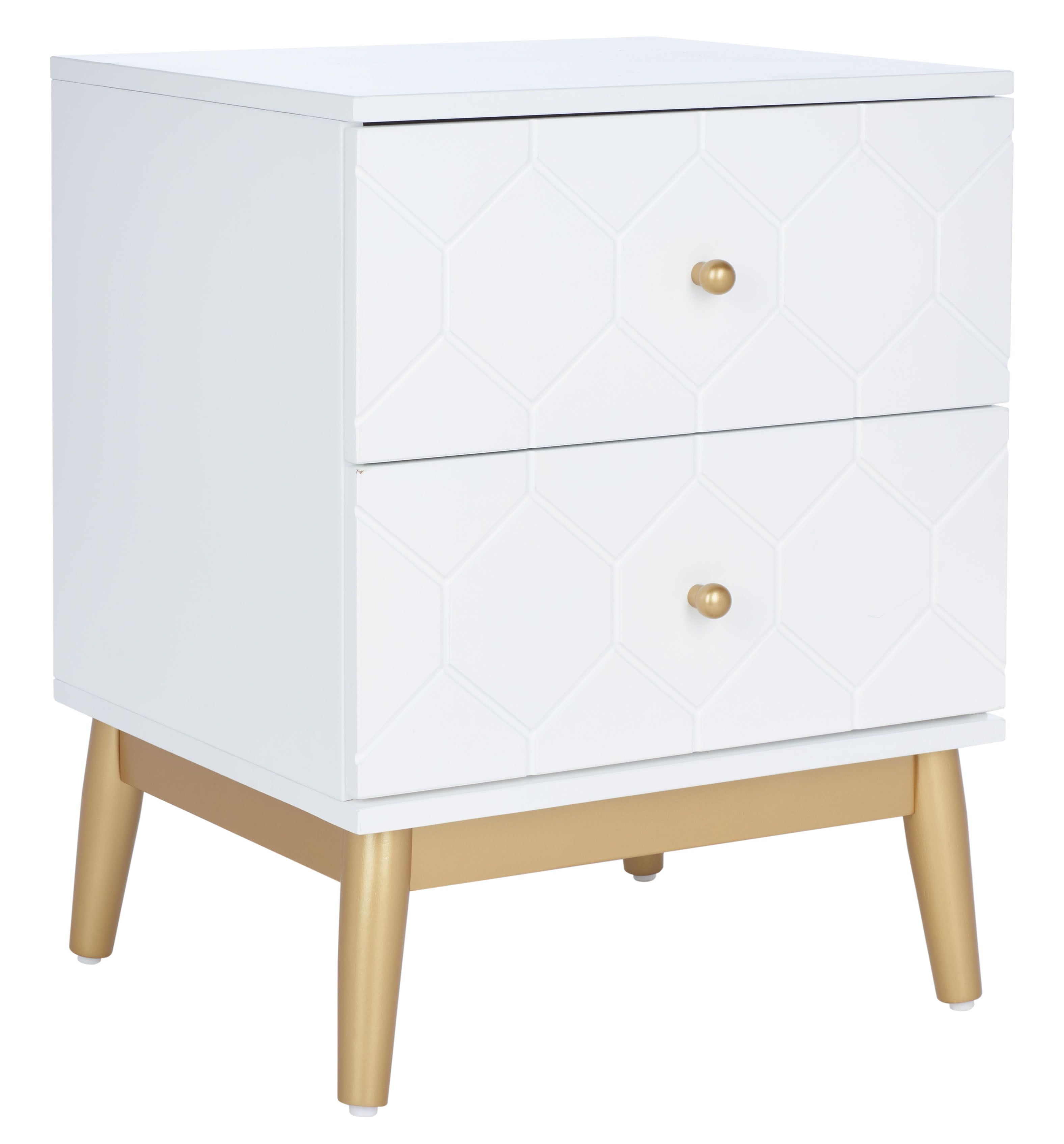 Kit Hexagon Honeycomb 2-Drawer Nightstand in White & Gold