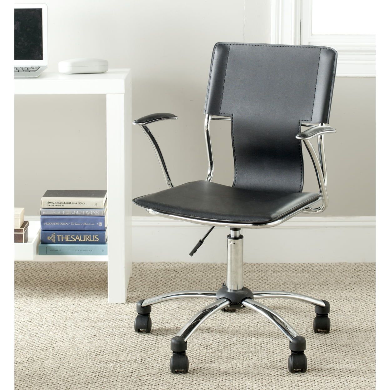 Transitional Kyler Black Leather & Metal Desk Chair