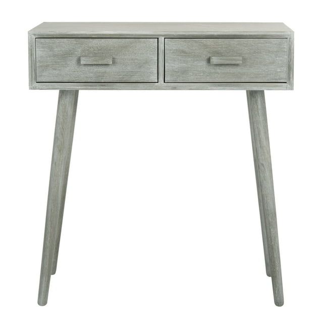 Gray Washed Wood Console Table with Dual Drawers