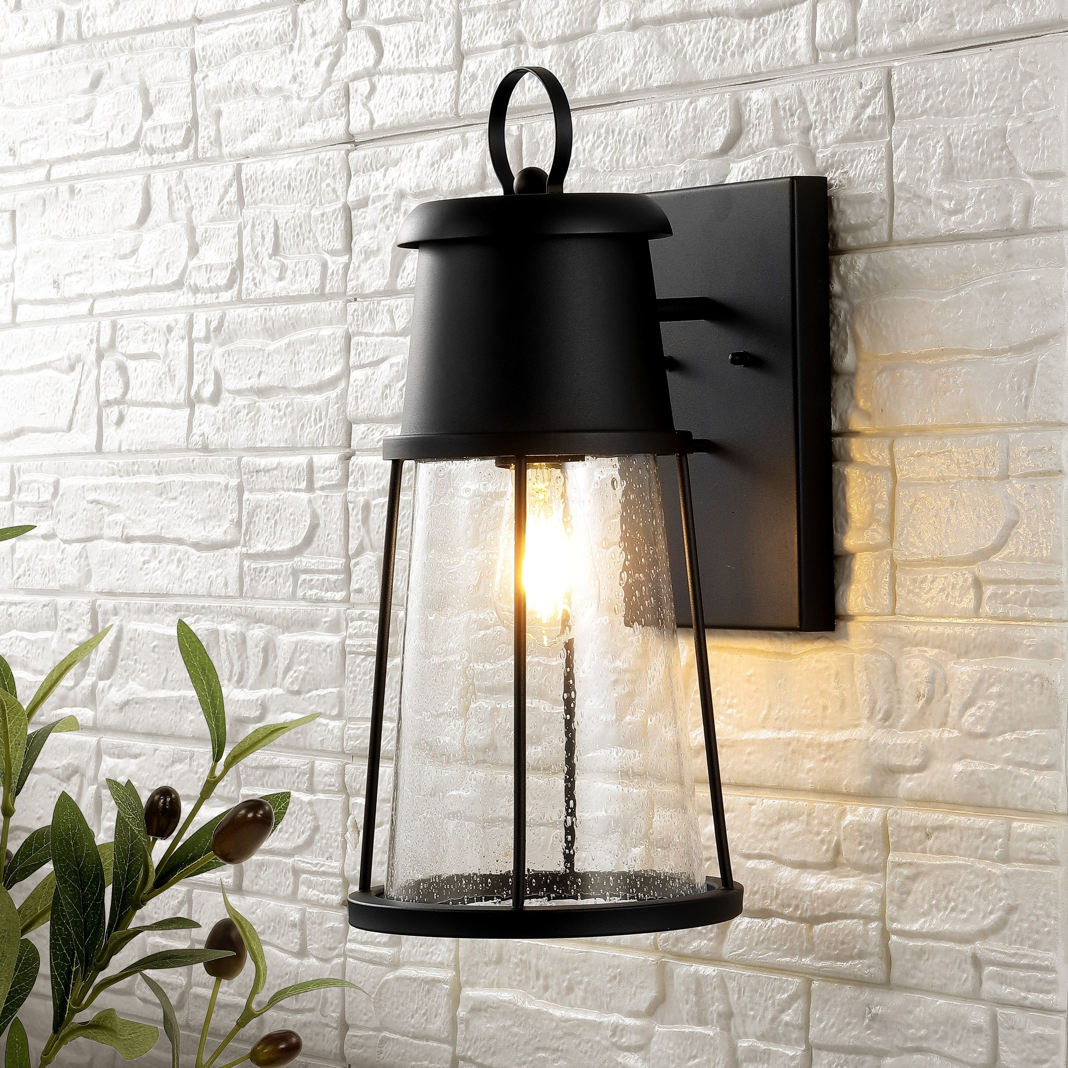 Laela Black Metal Outdoor Wall Sconce with Clear Shade, Set of 2