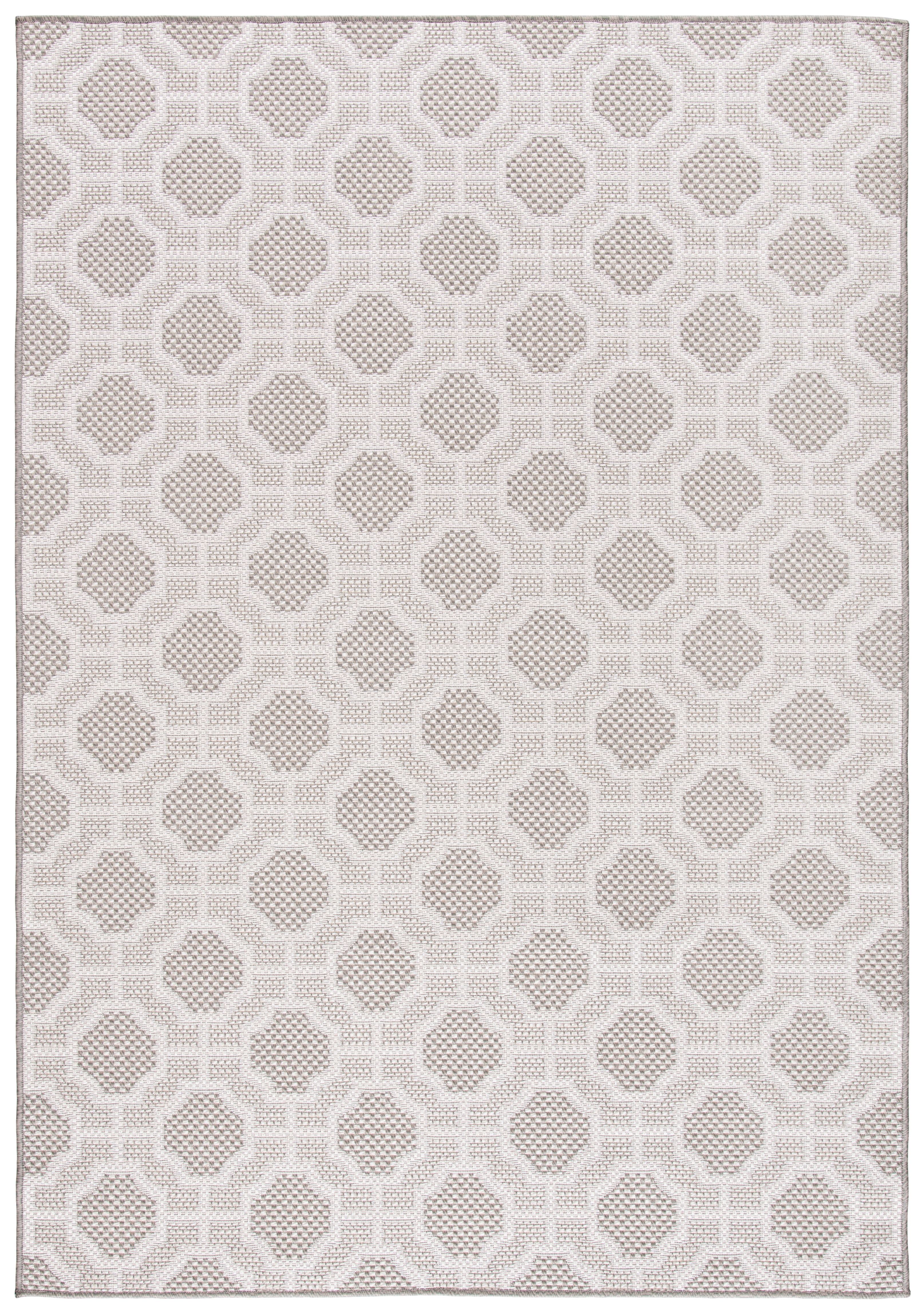 Beige and Taupe Geometric Round Synthetic Rug