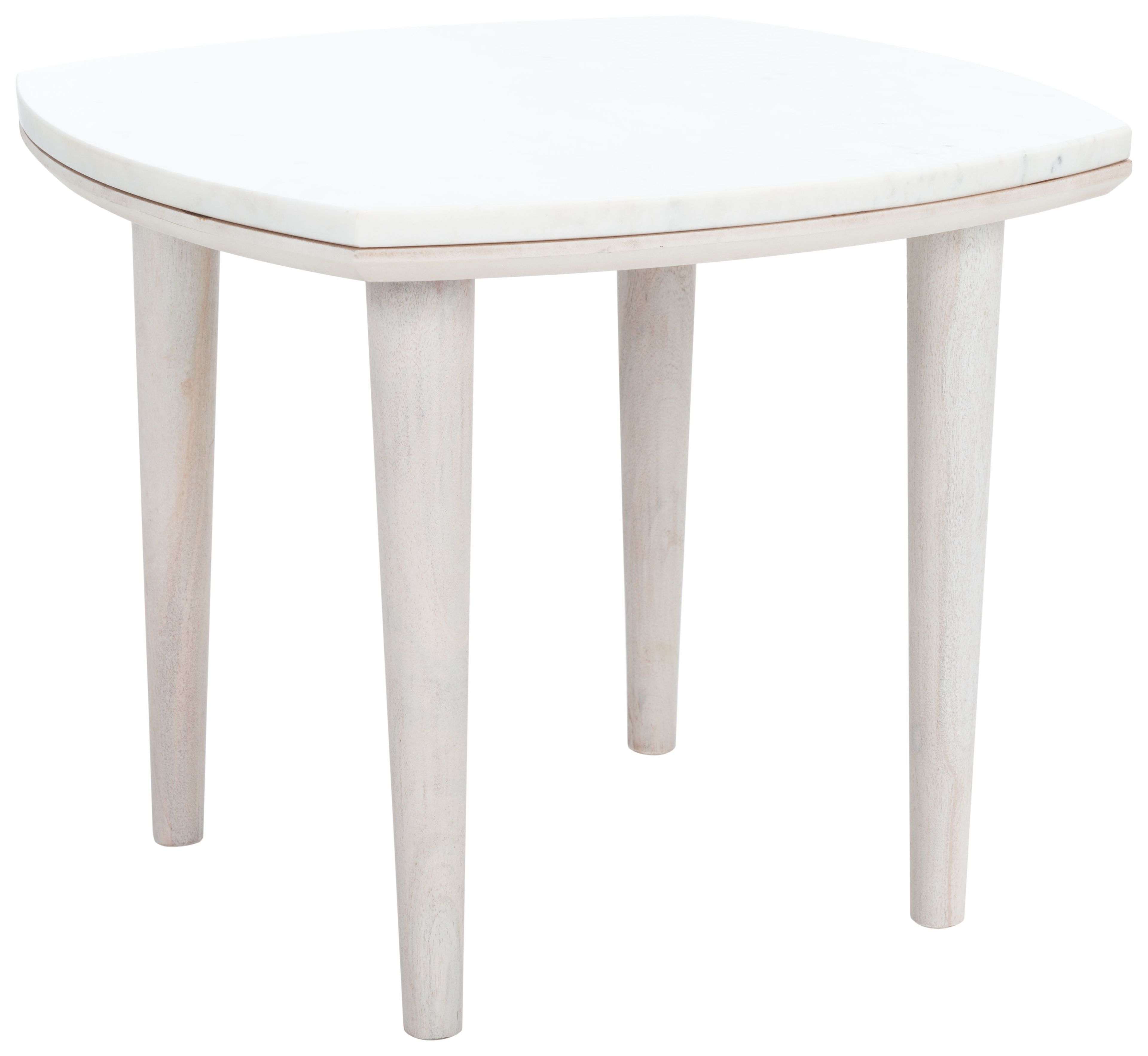 Elegant Round 21" Wood & Stone Side Table in White Wash