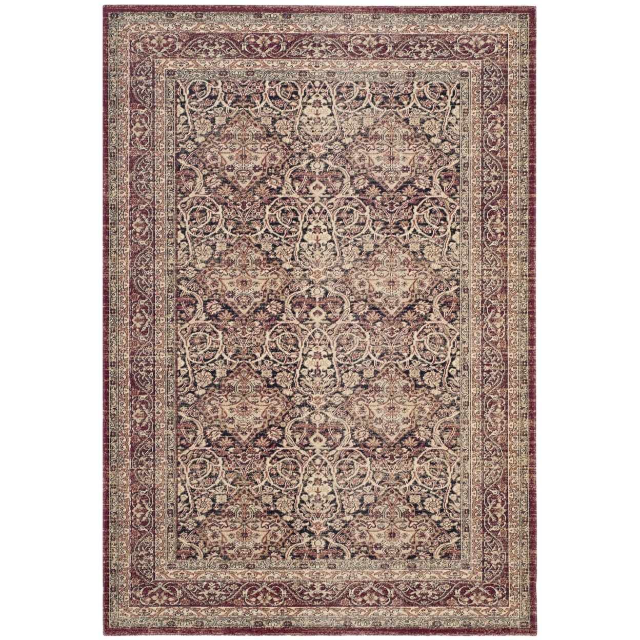 Navy and Red Persian Style Wool Area Rug, 5'1" x 7'6"