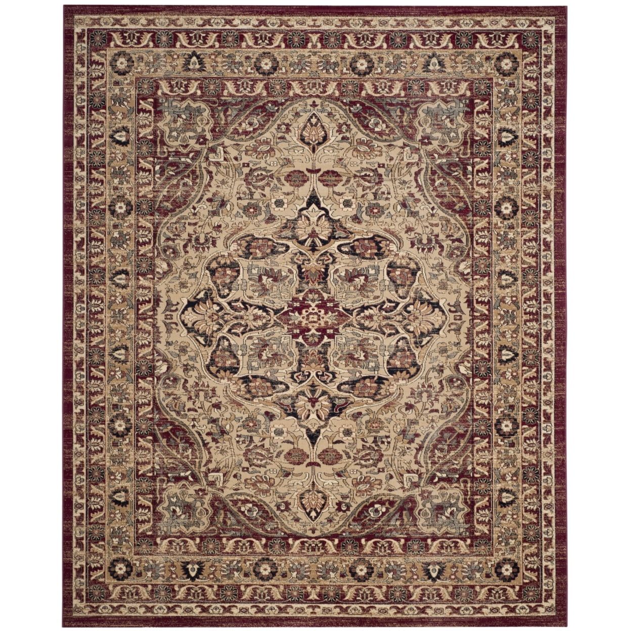 Lavar Kerman Red and Beige Floral Motif Area Rug