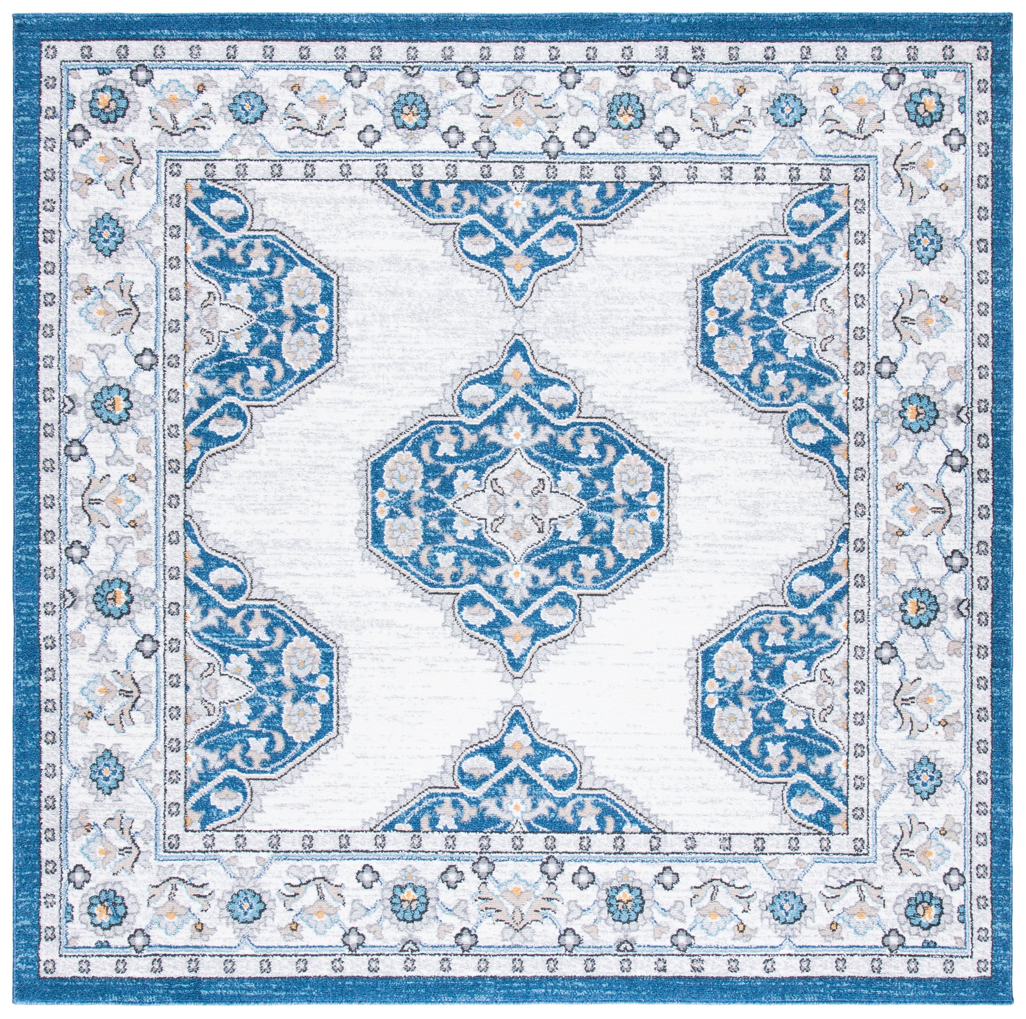 Braided Blue Floral Square Synthetic Easy-Care Rug