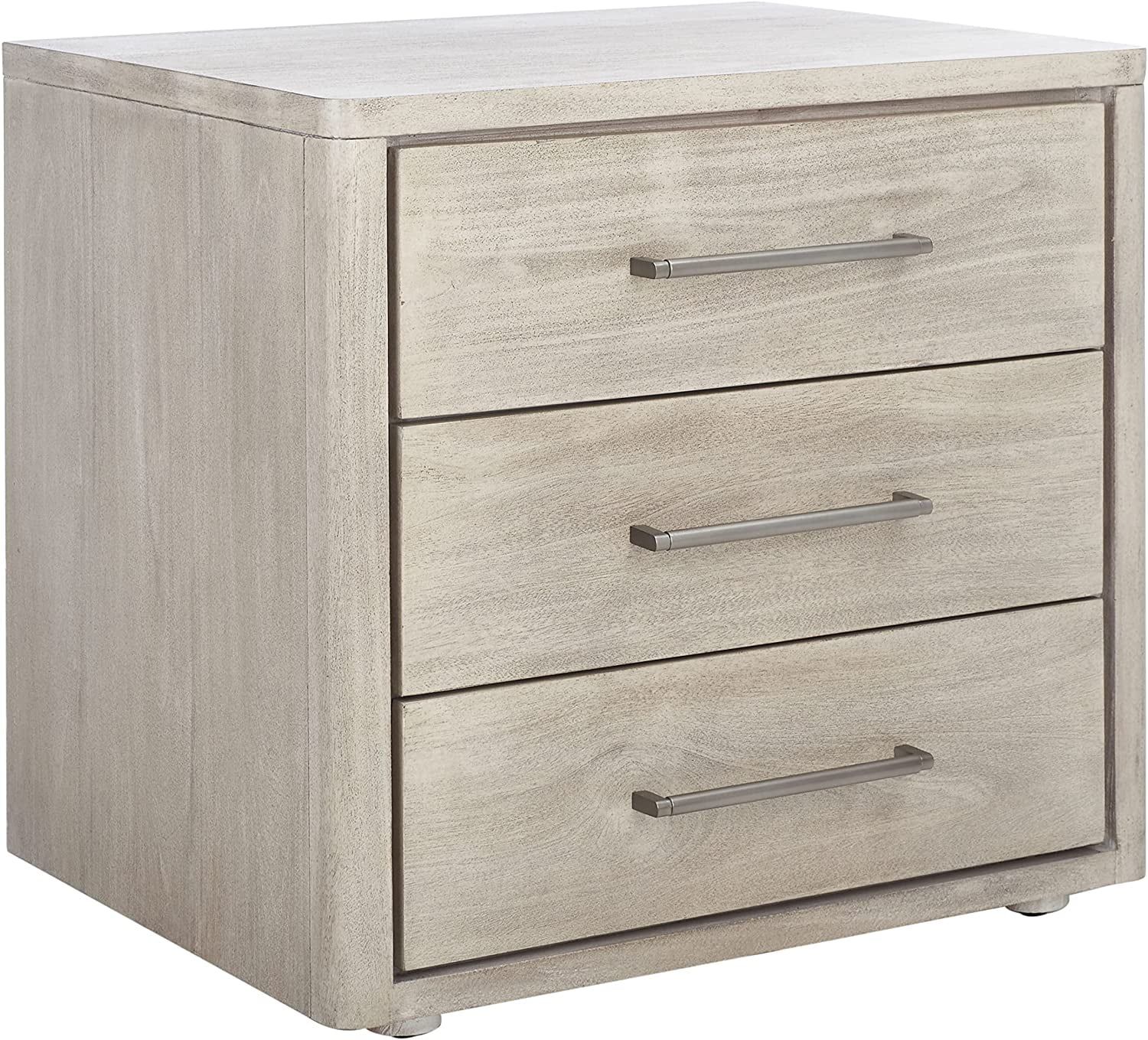 Light Grey Mahogany 3-Drawer Nightstand with Silver Pulls