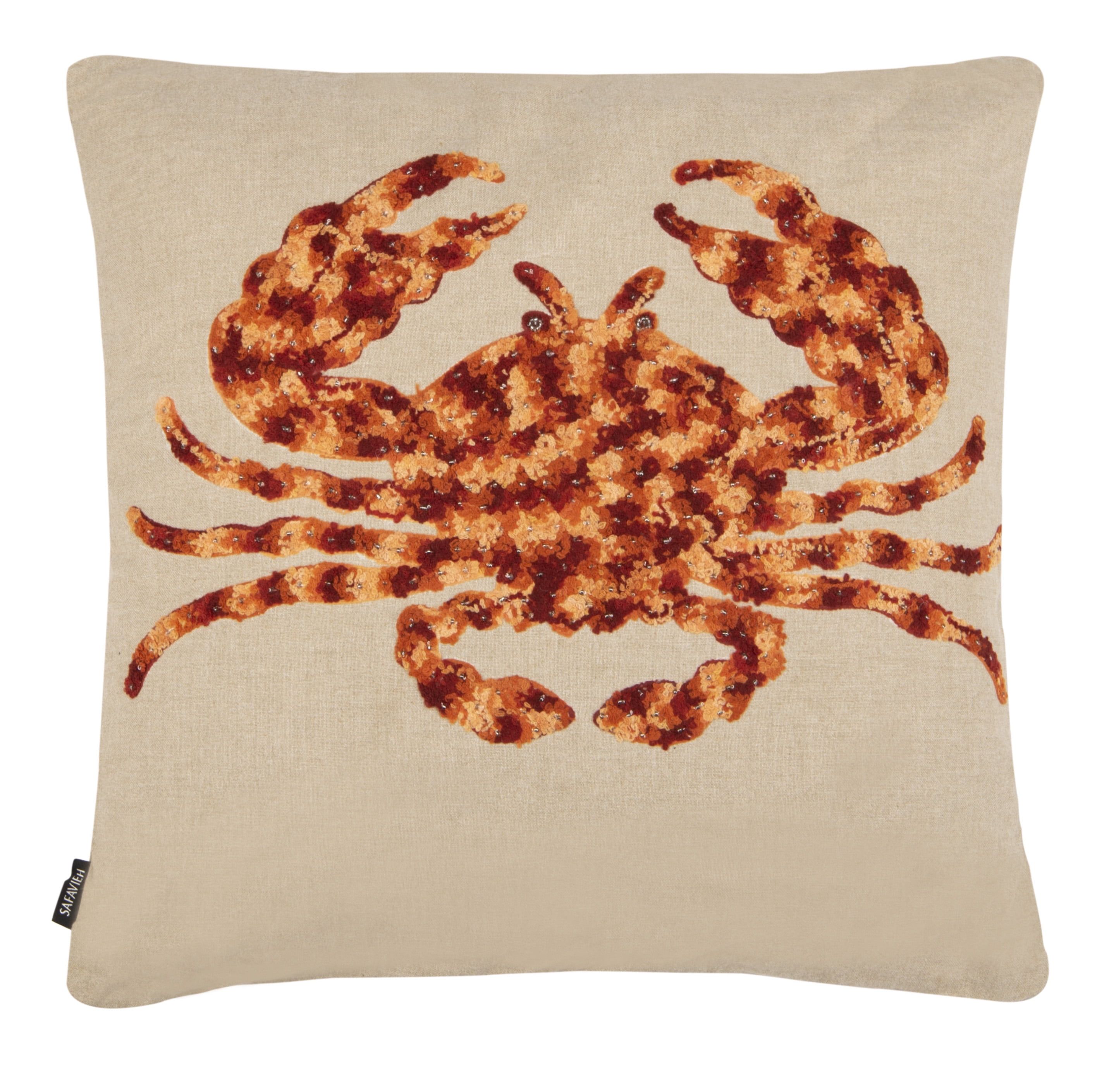 Beige Coastal Crab Graphic 20" Square Throw Pillow