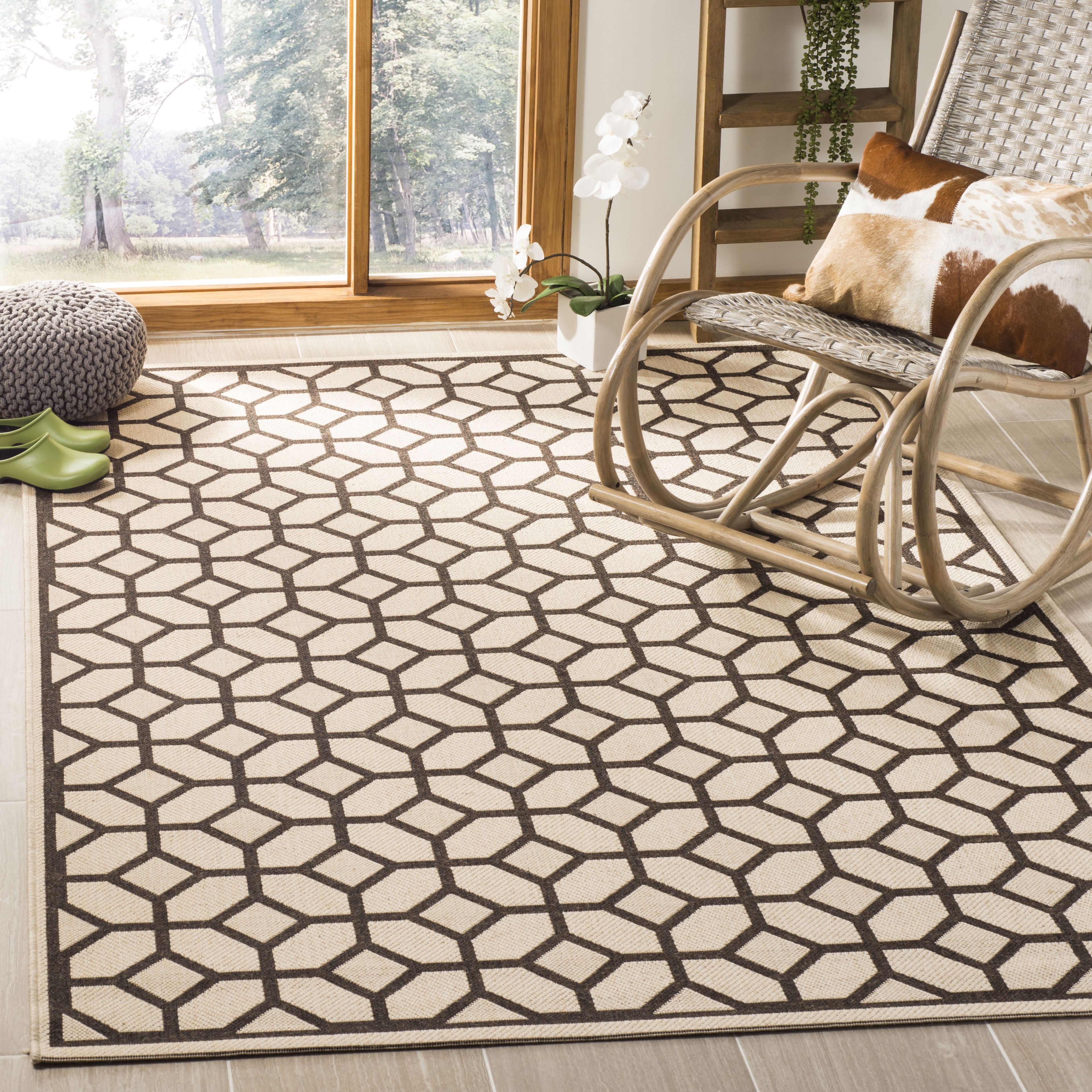 Cassie Natural Brown Geometric 8' x 10' Easy-Care Area Rug