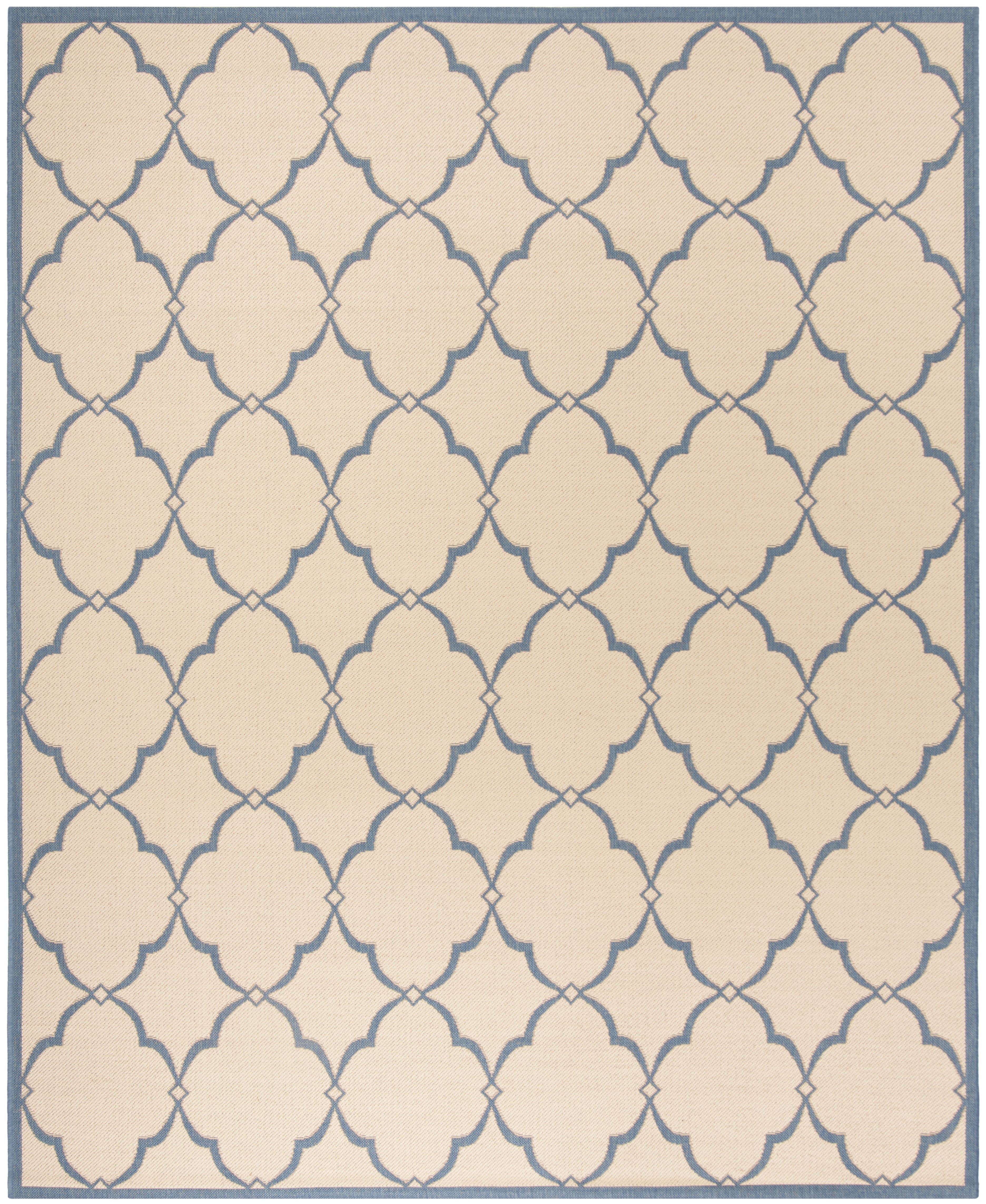 Cream and Blue Geometric 9' x 12' Synthetic Flat Woven Rug