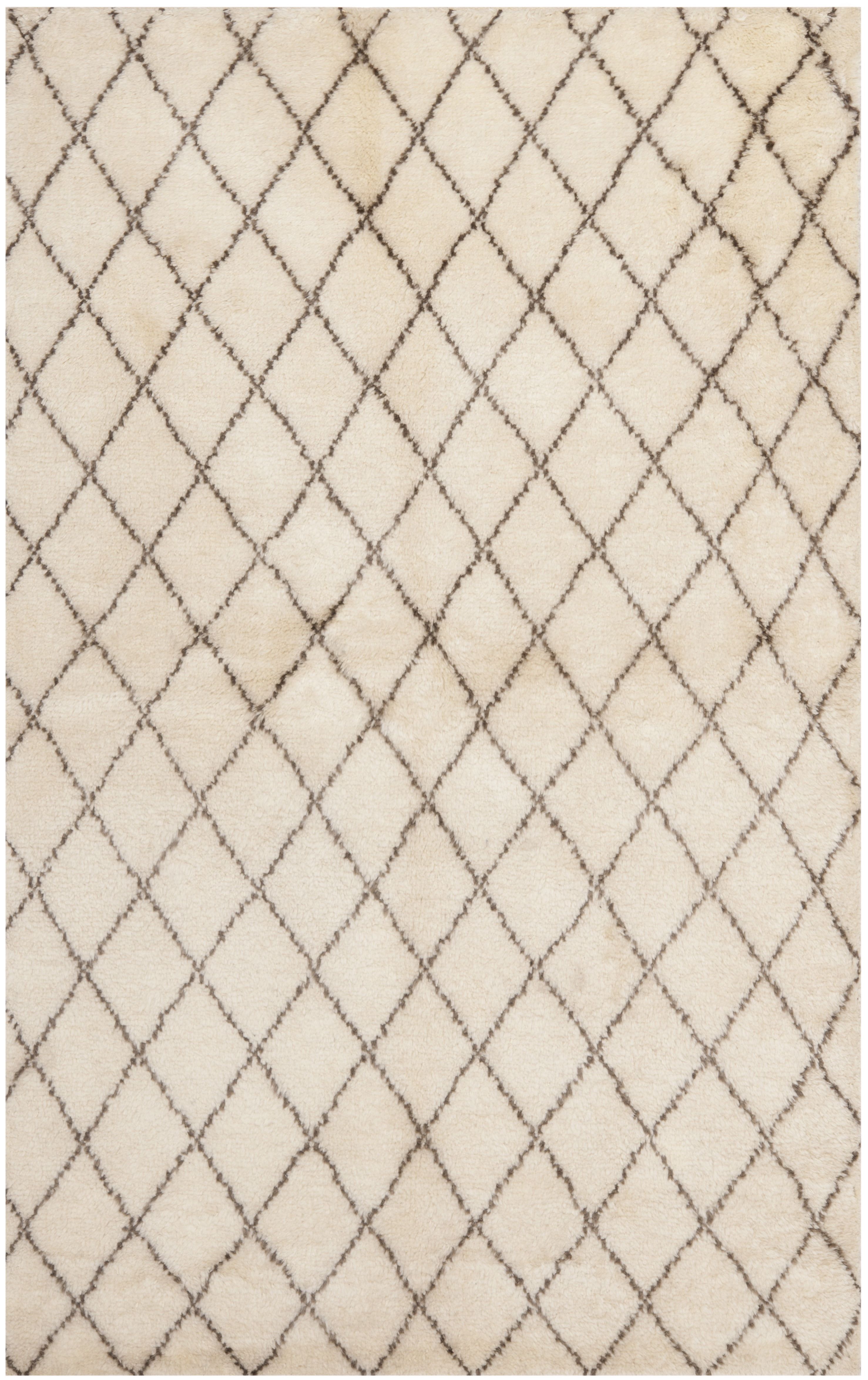 Handmade Cream and Brown Wool Shag Area Rug, 6' x 9'