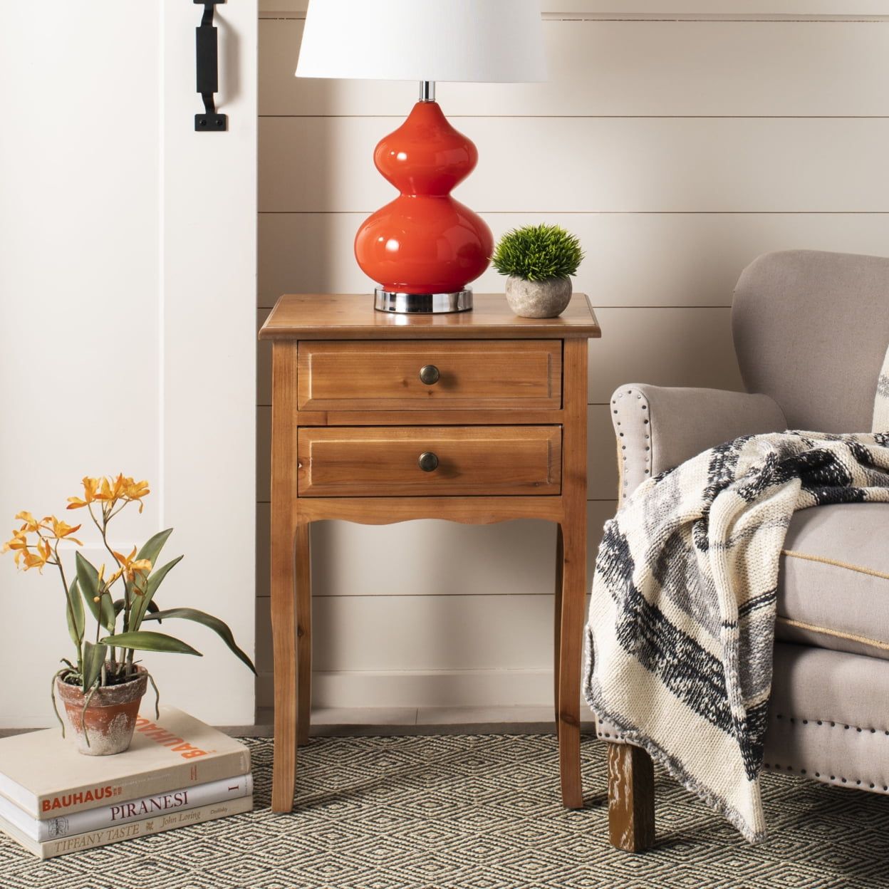 Transitional Black and Brown Wood End Table with Dual Drawers