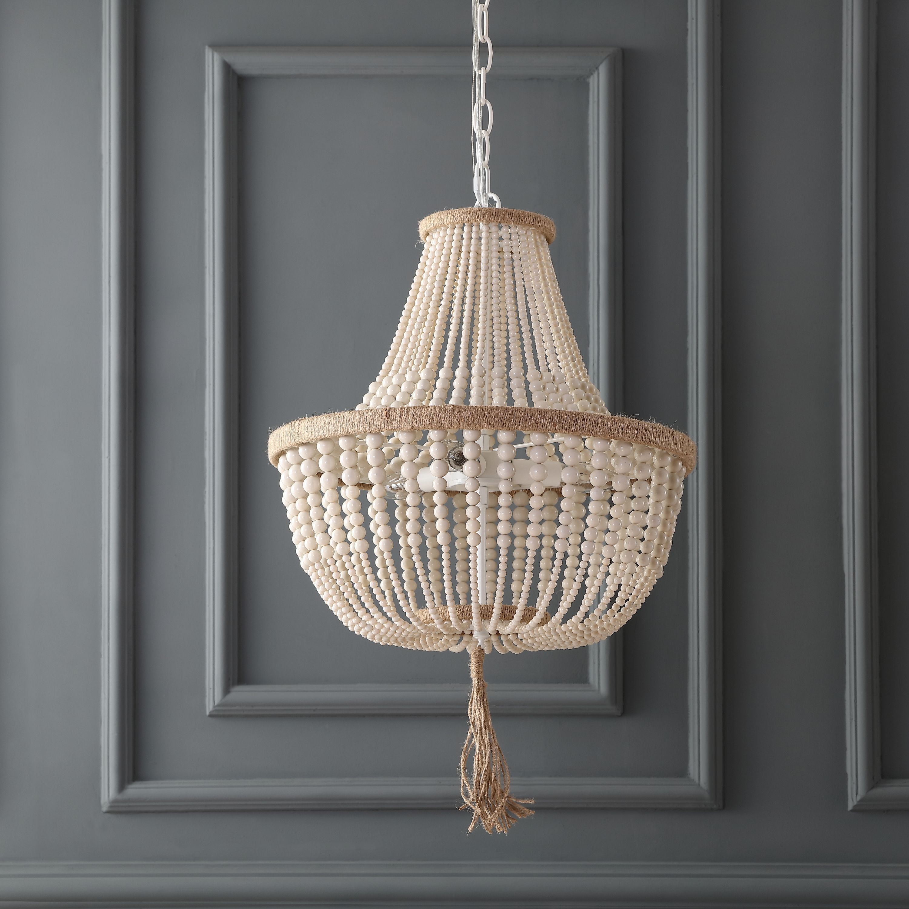 Cream Beaded Bohemian Bell Pendant Light