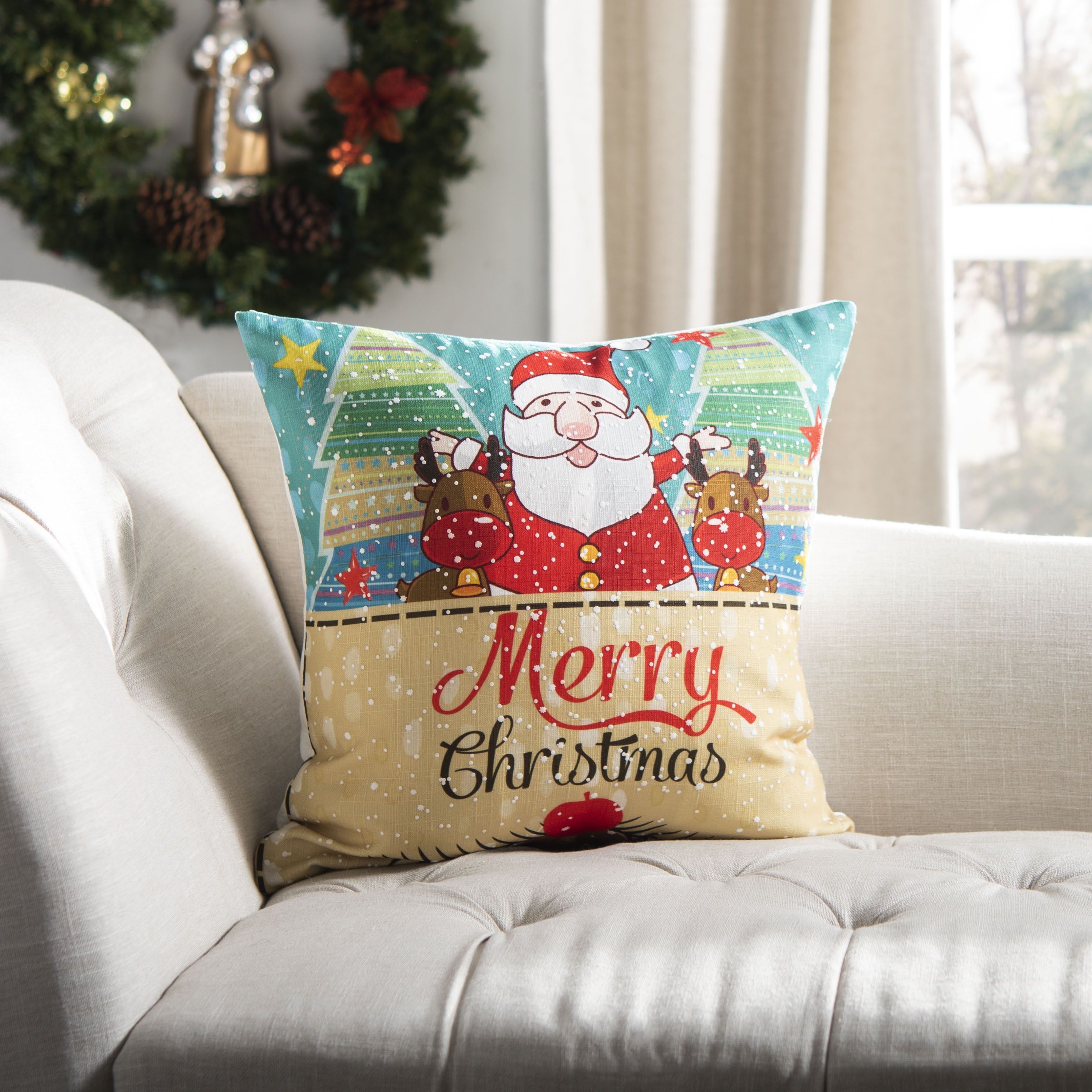 Santa Claus Merry Christmas Blue and Red Kids Pillow