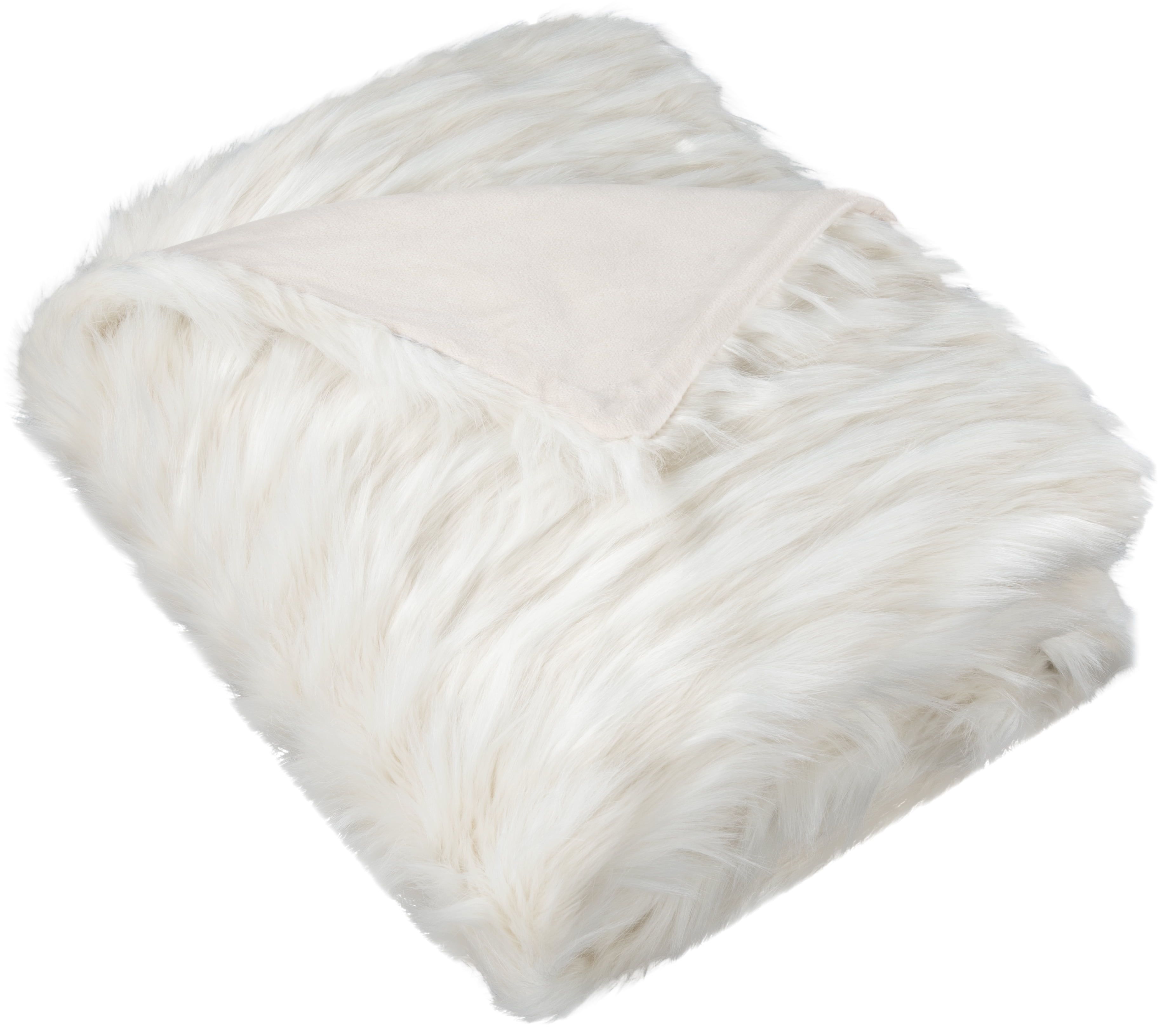 White Faux Fur Machine Washable Throw Blanket