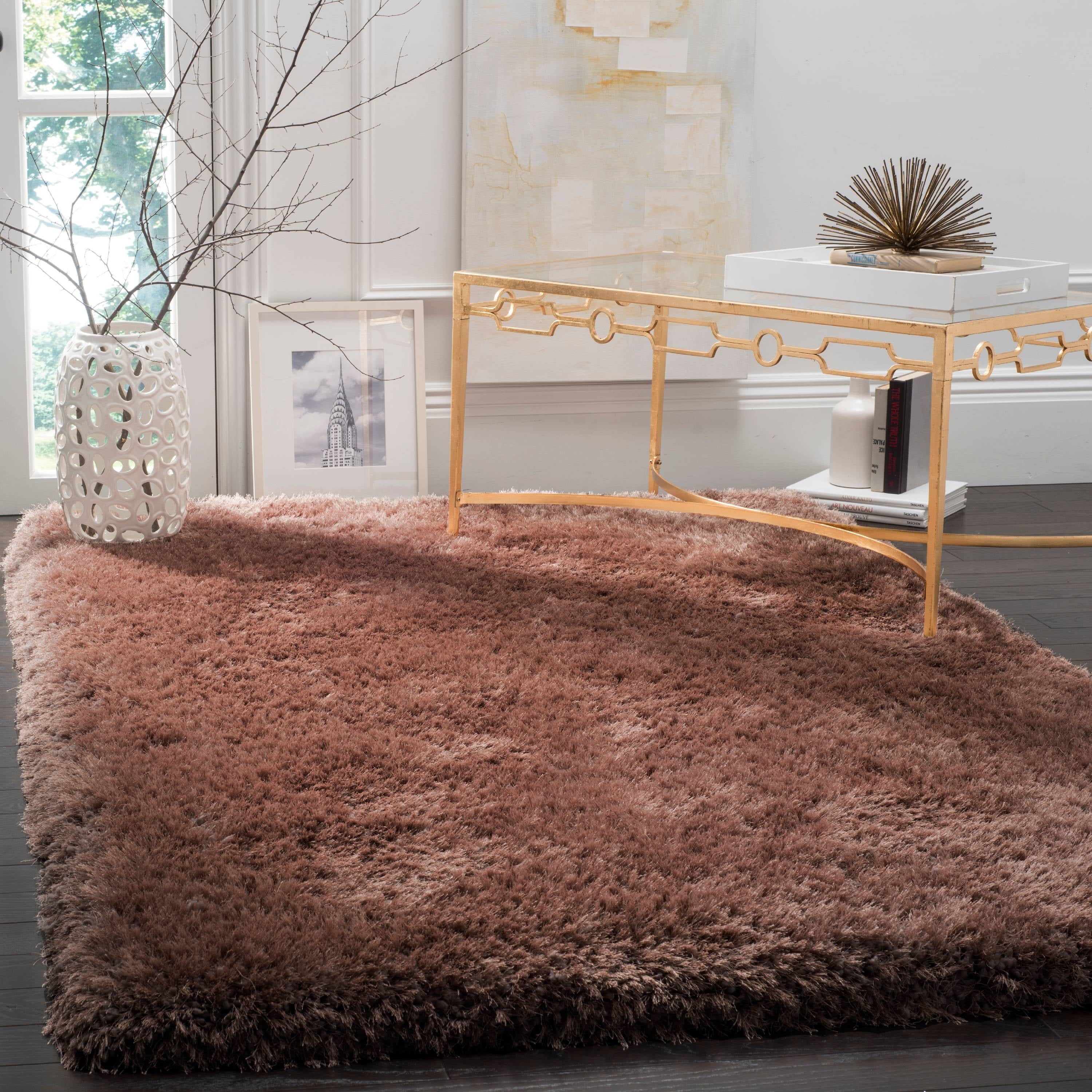 Luxurious Brown Handmade Shag Rug, 4' x 6', Synthetic Fibers