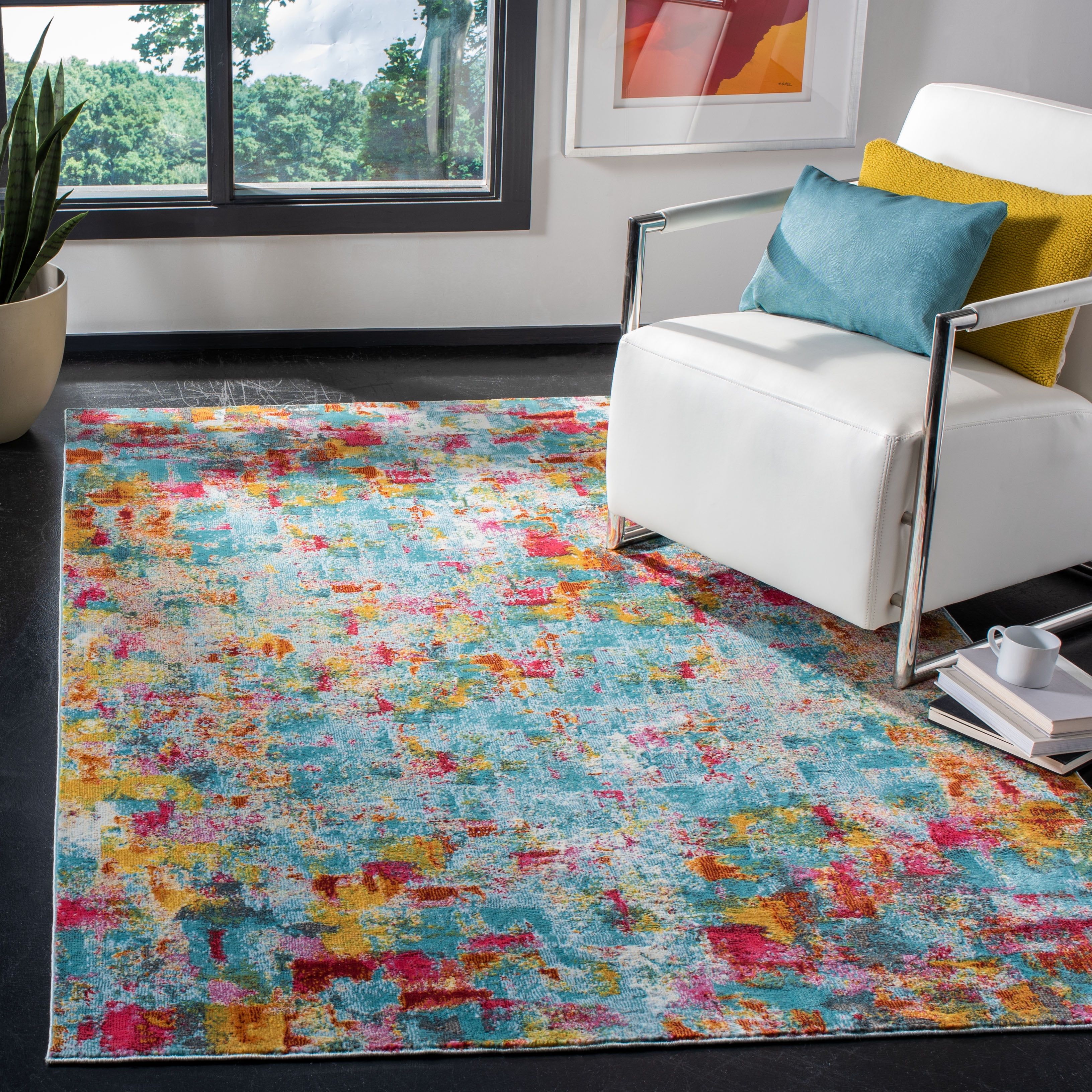 Luxor Aqua and Fuchsia Abstract 9' x 12' Viscose Area Rug