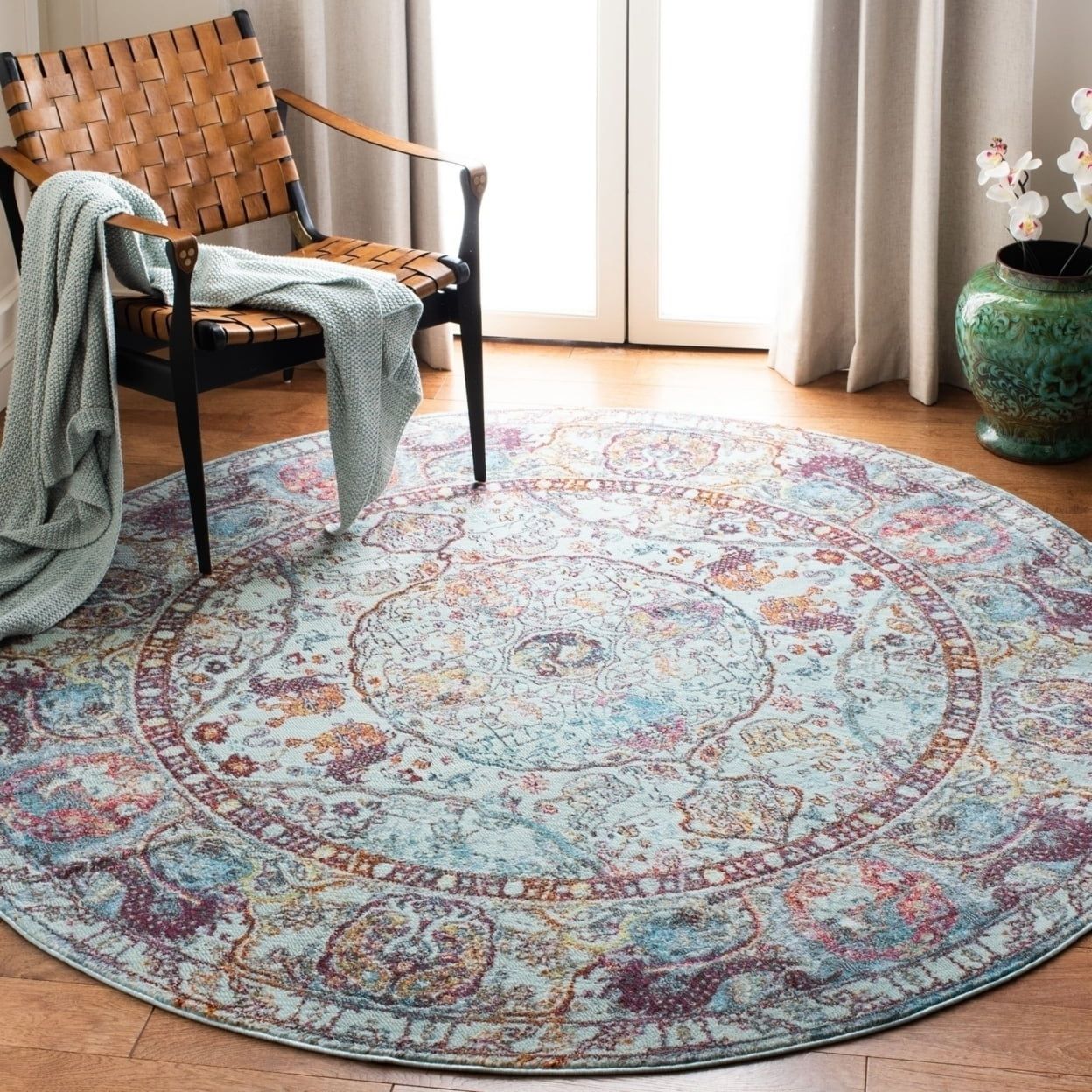 Luxor Round Multicolor Hand-Knotted Viscose Area Rug