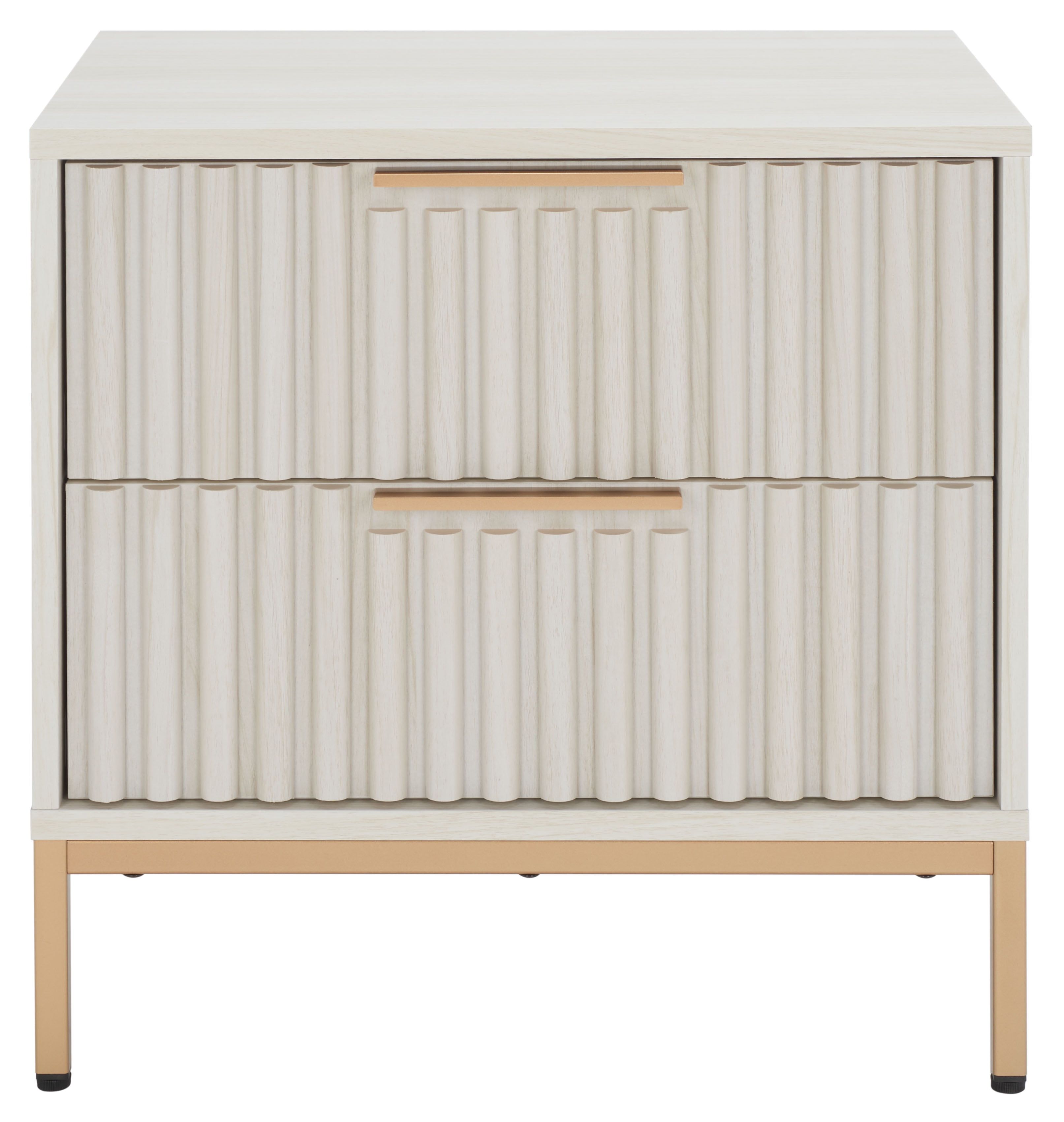 Lylia White and Gold 2-Drawer Fluted Nightstand