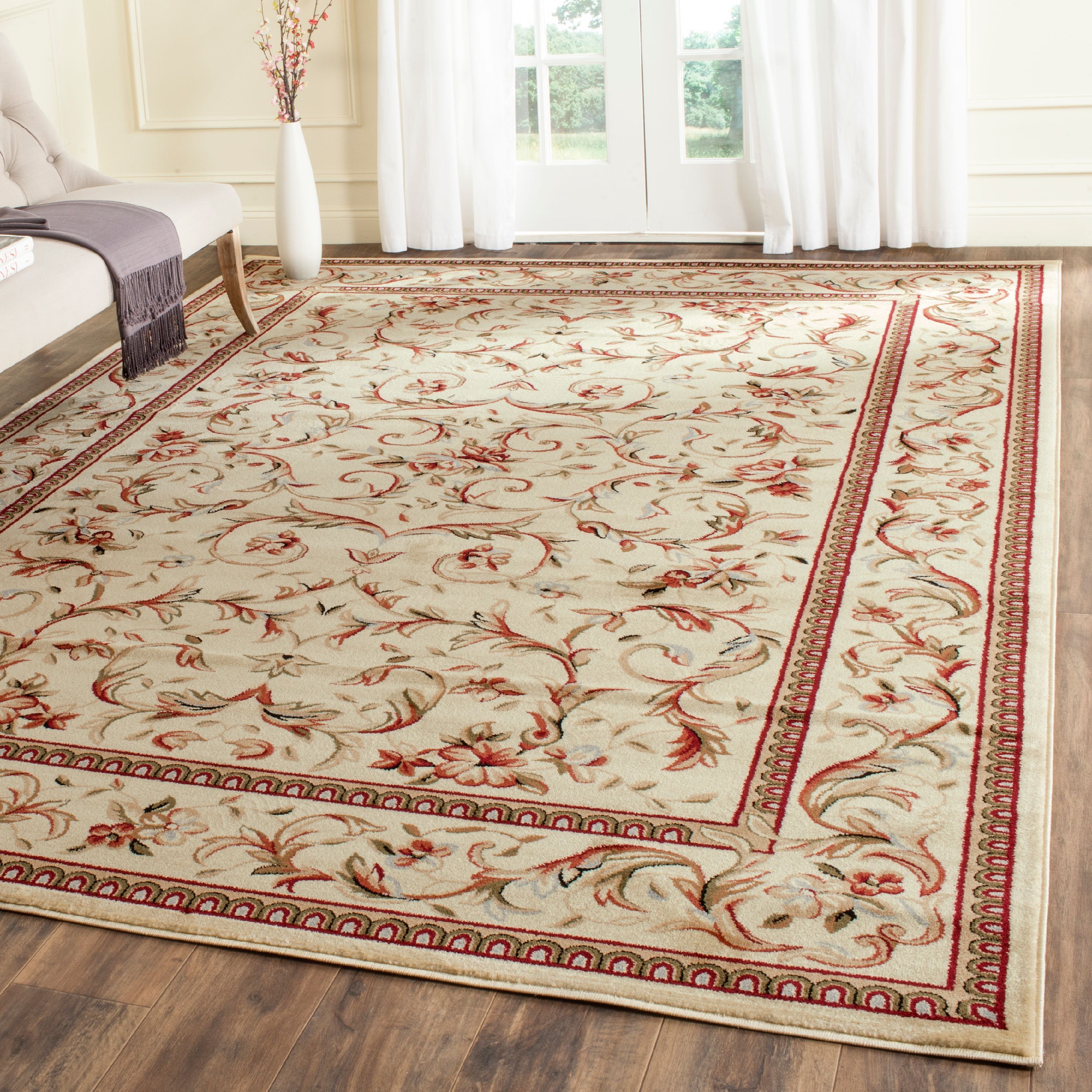 Ivory and Red Tufted Synthetic 10' x 14' Area Rug